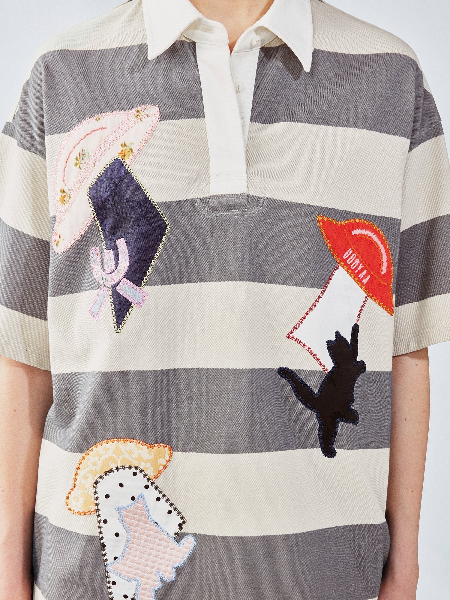 UFO cat appliqué polo tee
