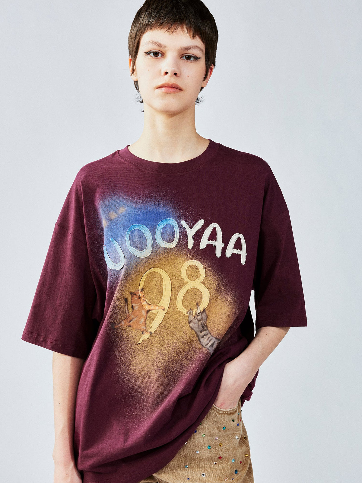 UFO cat print tee