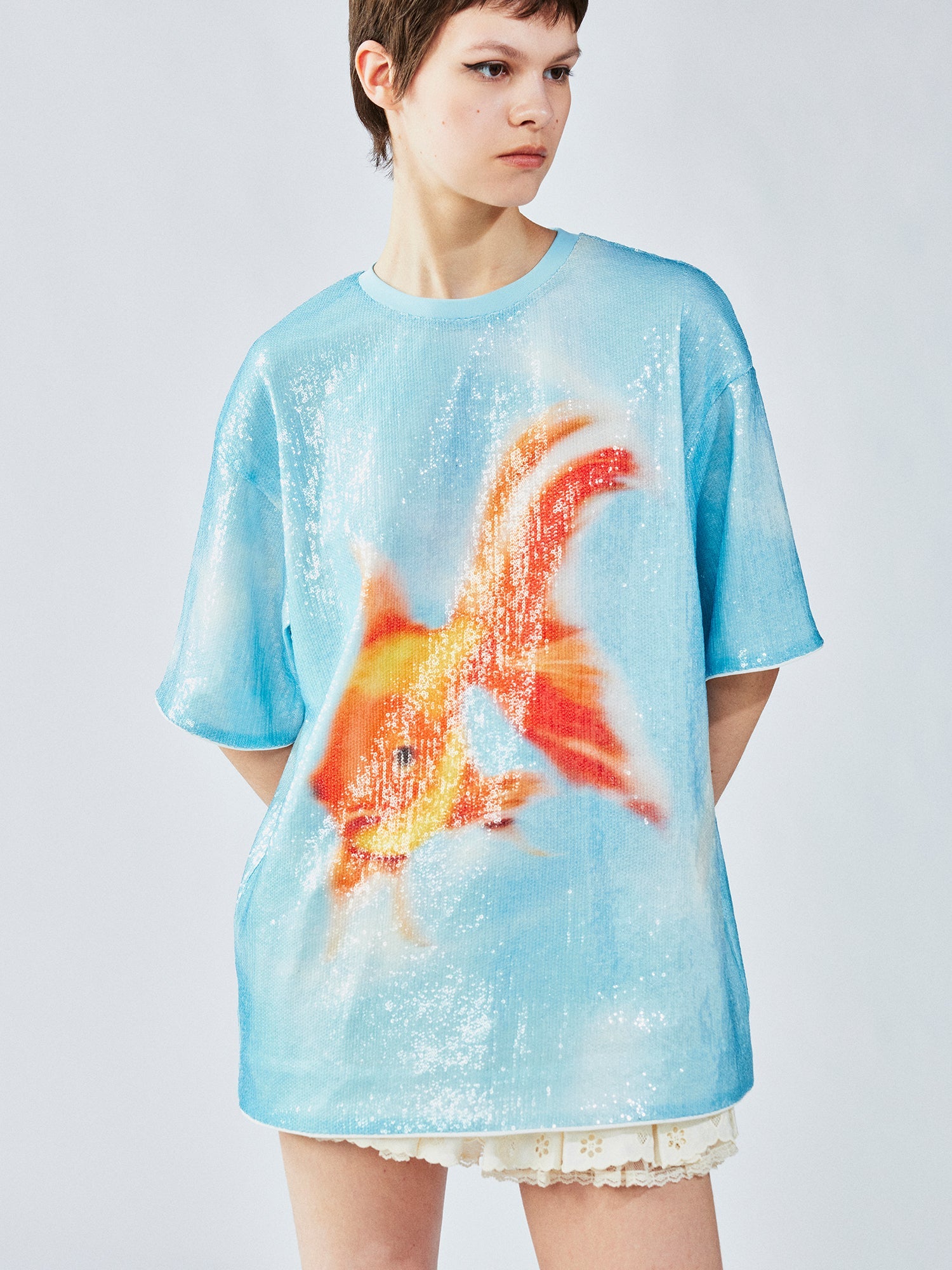 Sequin goldfish pullover