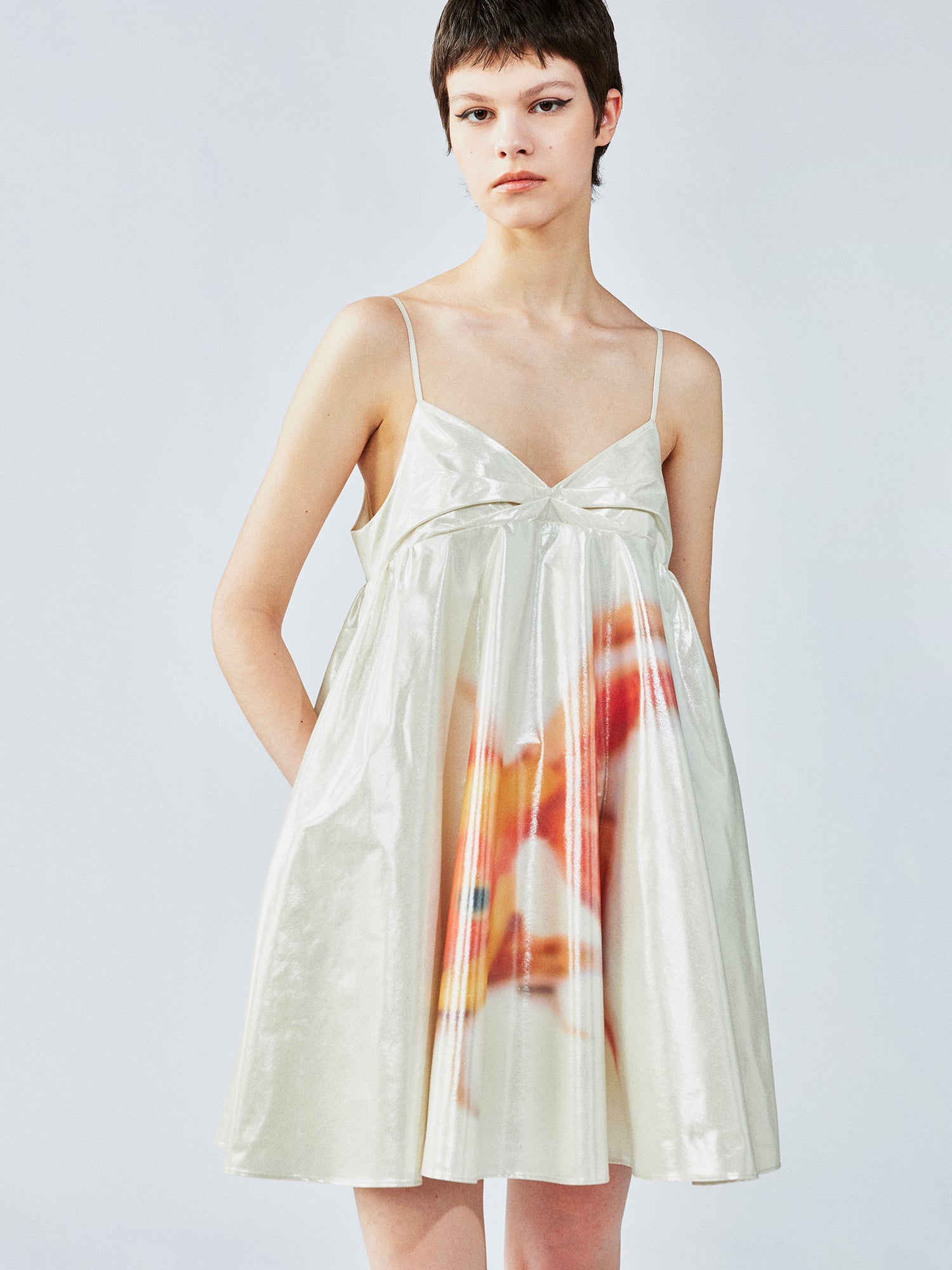 Foil goldfish camisole dress