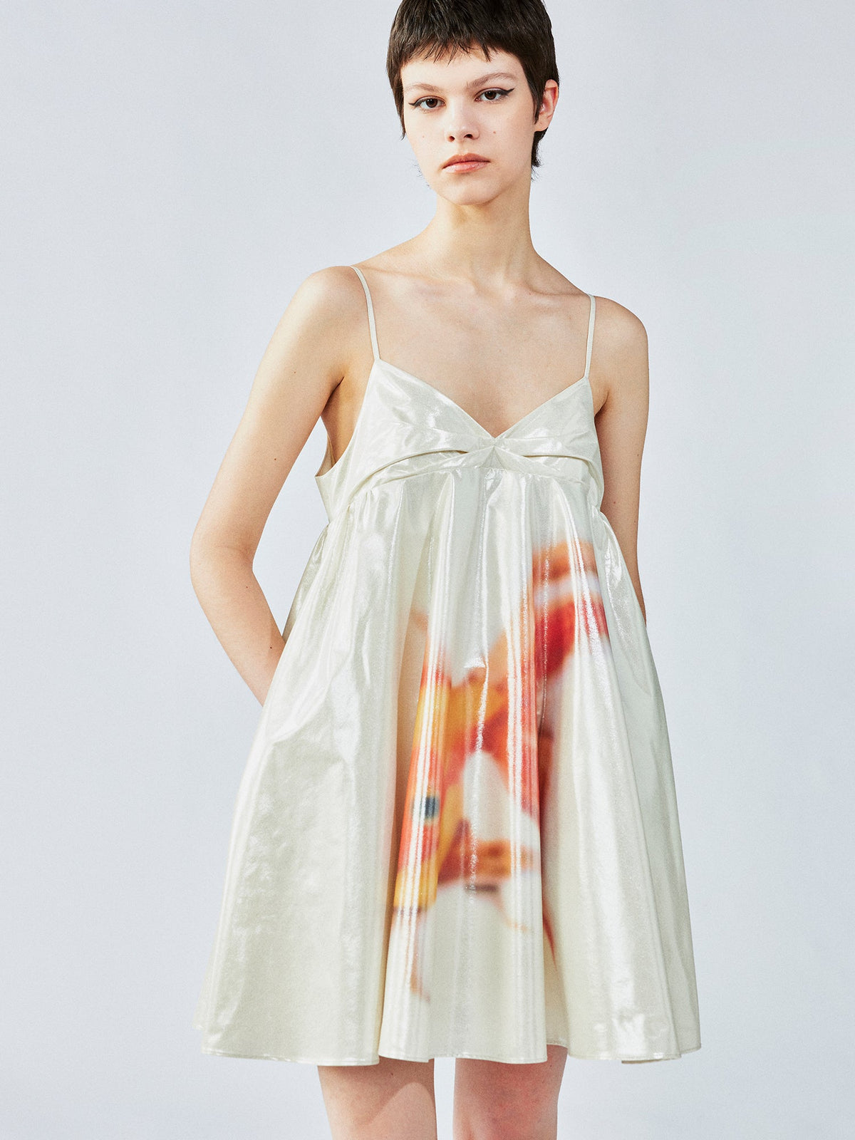 Foil goldfish camisole dress