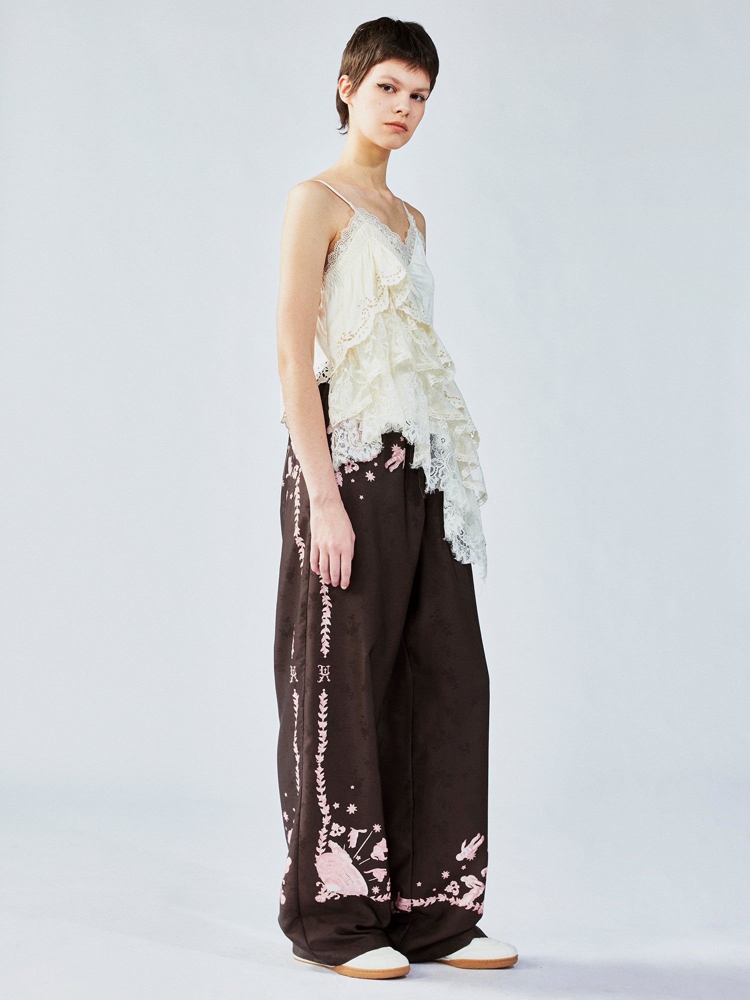 UFO cat jacquard pants