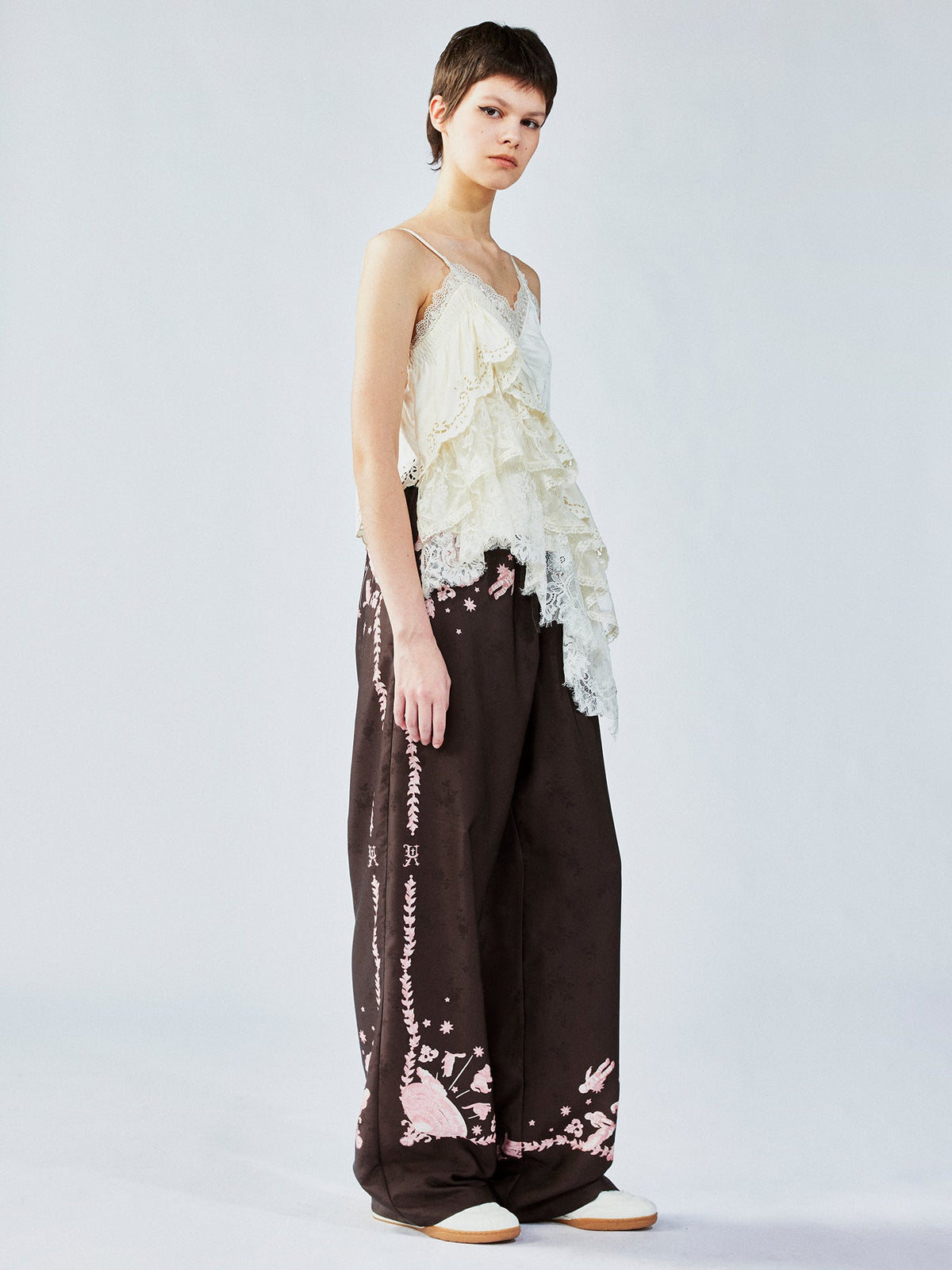 UFO cat jacquard pants