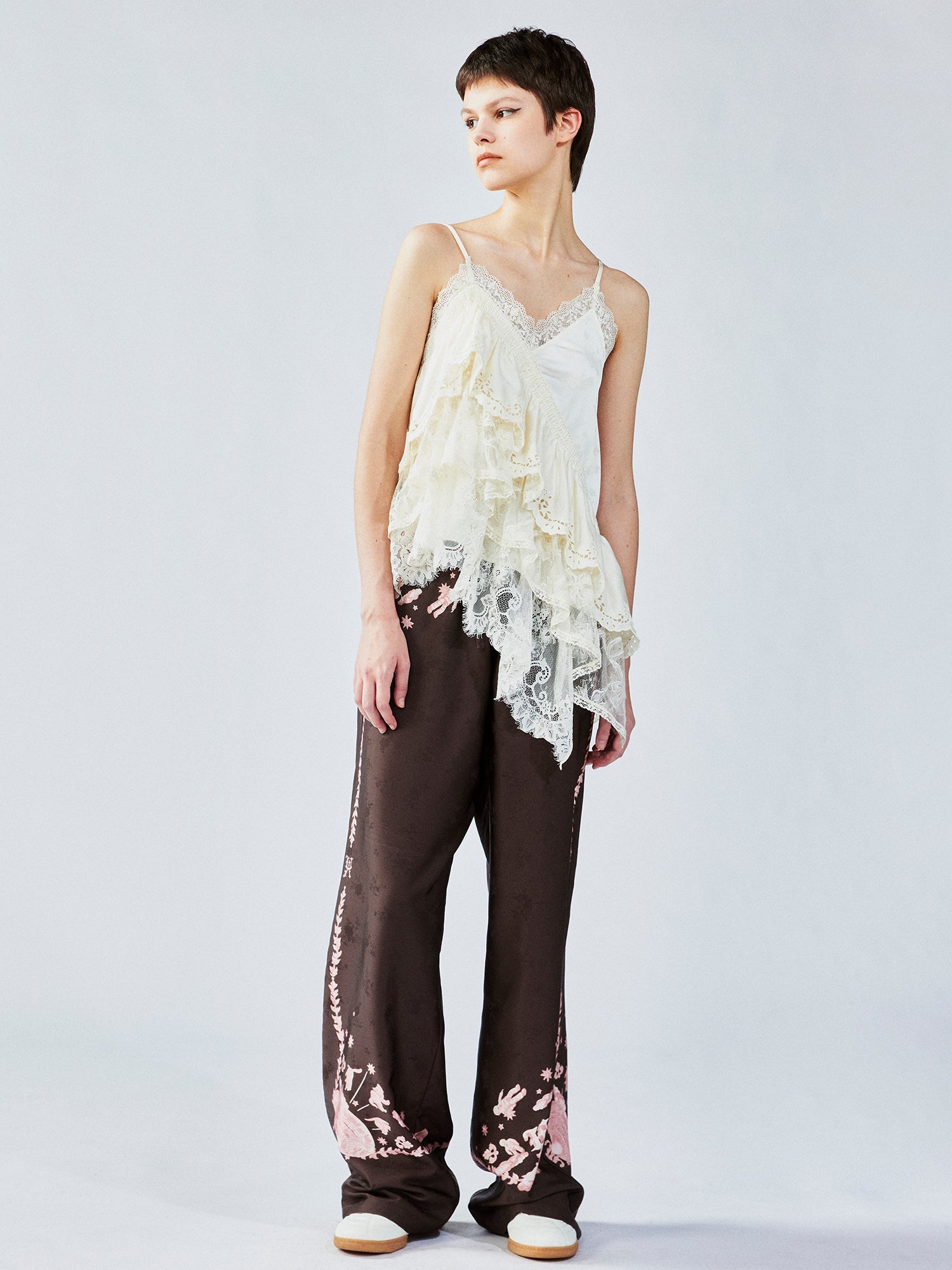 UFO cat jacquard pants