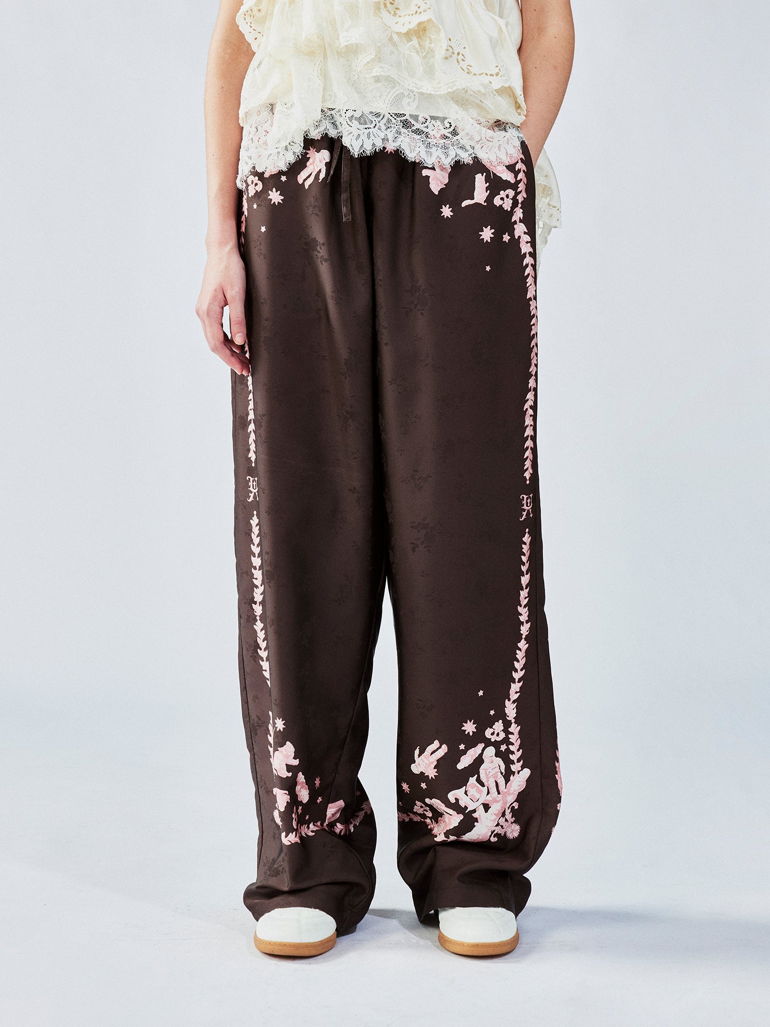 UFO cat jacquard pants