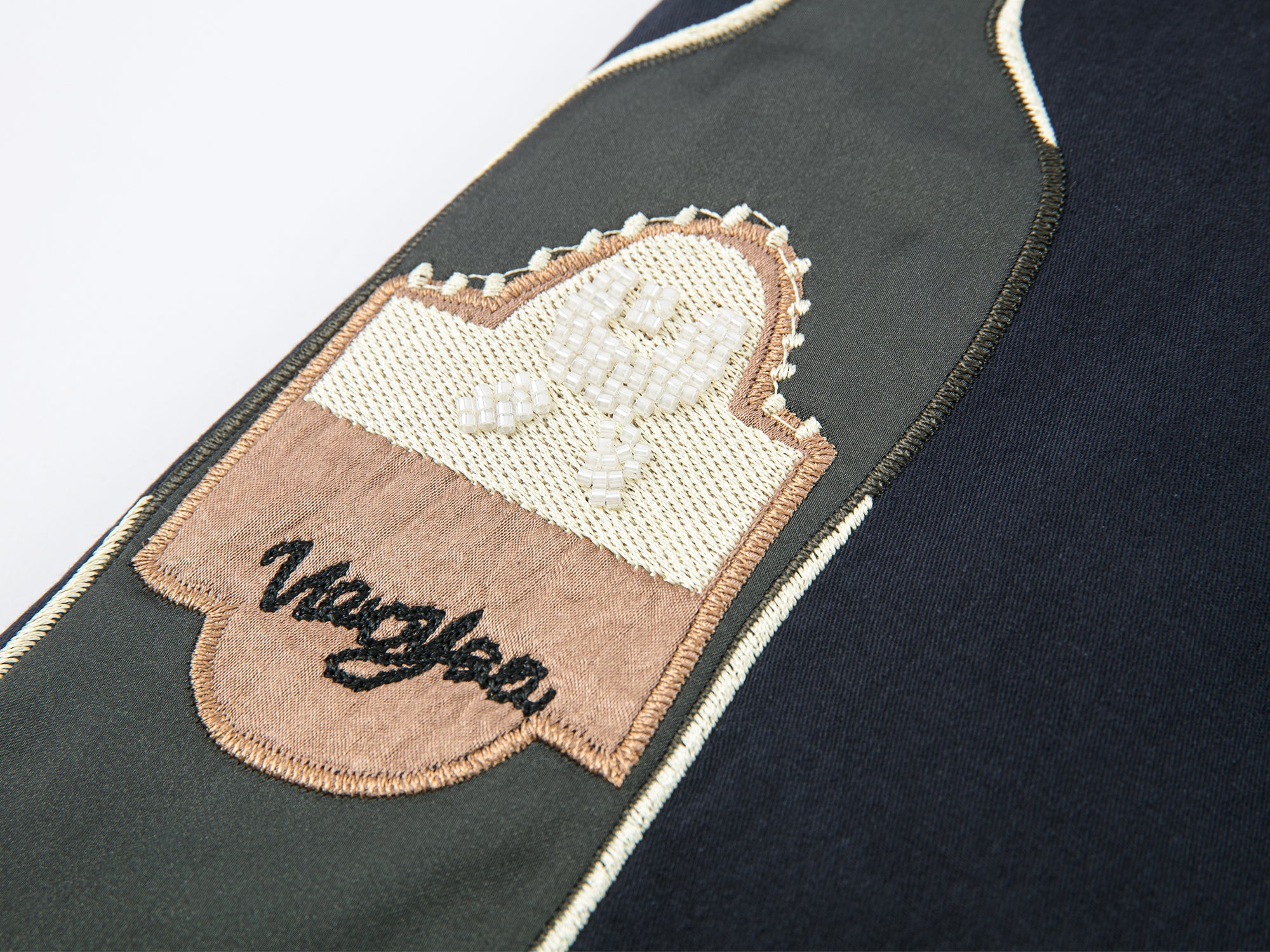 Padded jacket with love and food appliqué embroidery