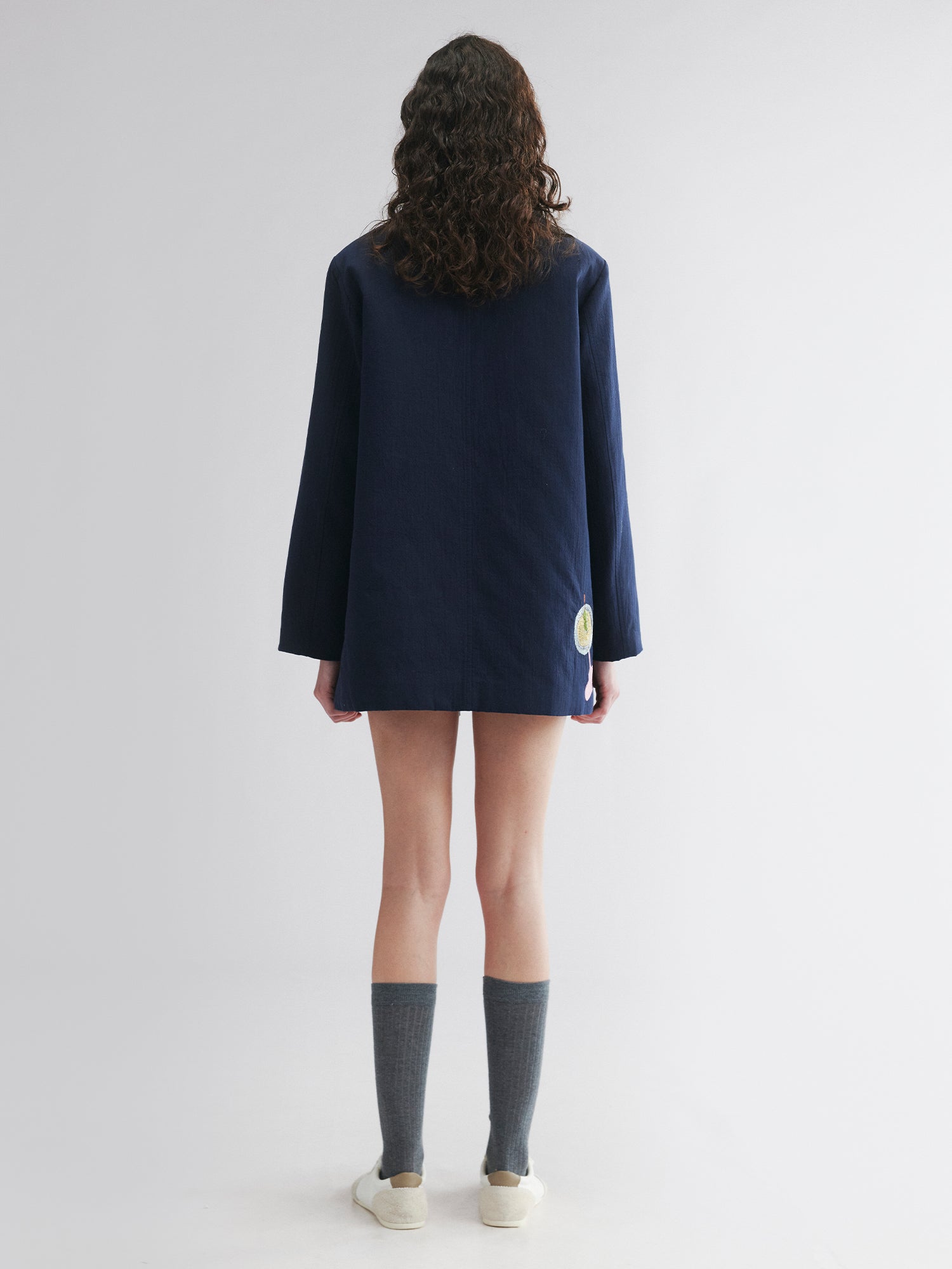 Padded jacket with love and food appliqué embroidery