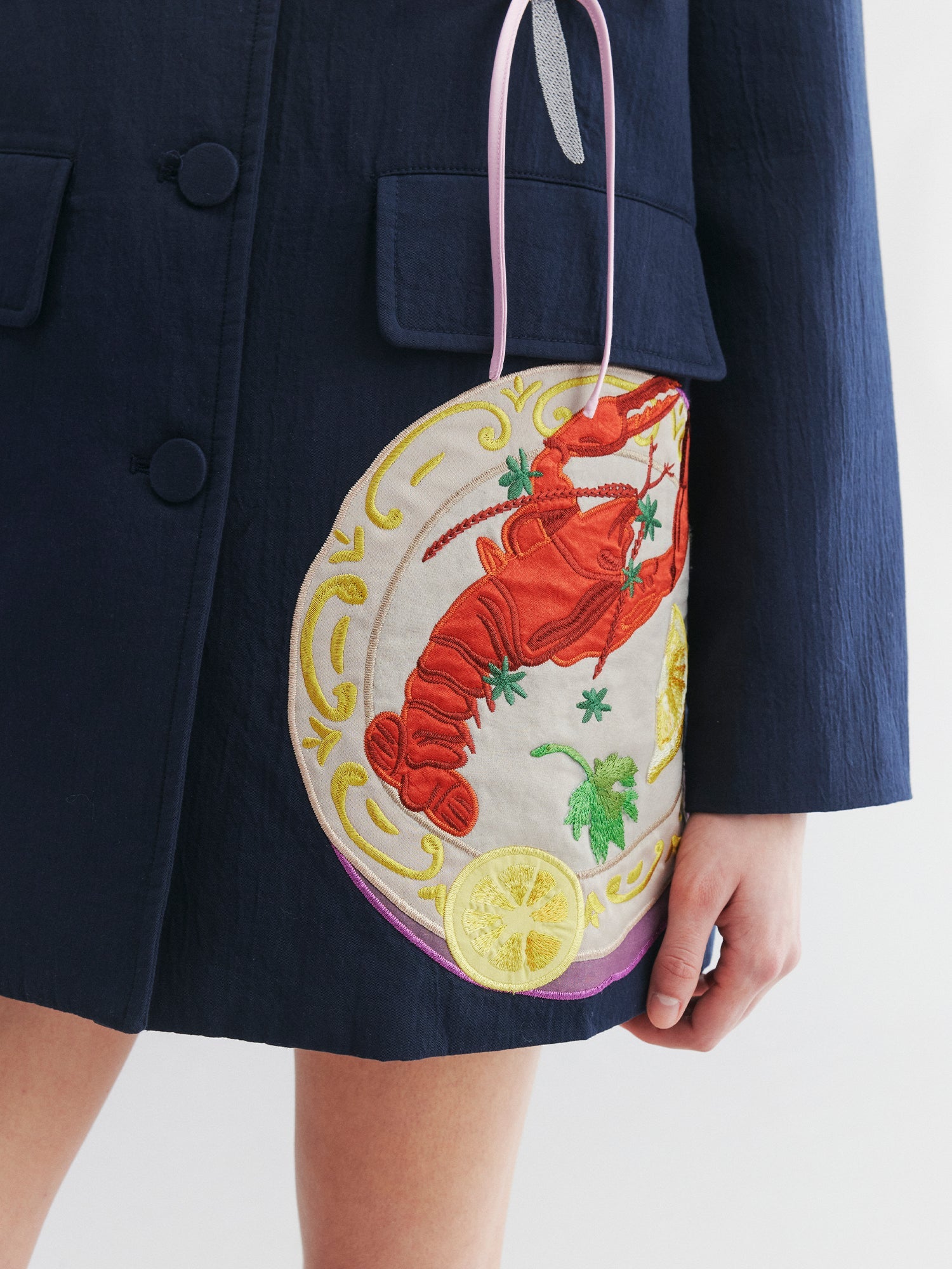 Padded jacket with love and food appliqué embroidery