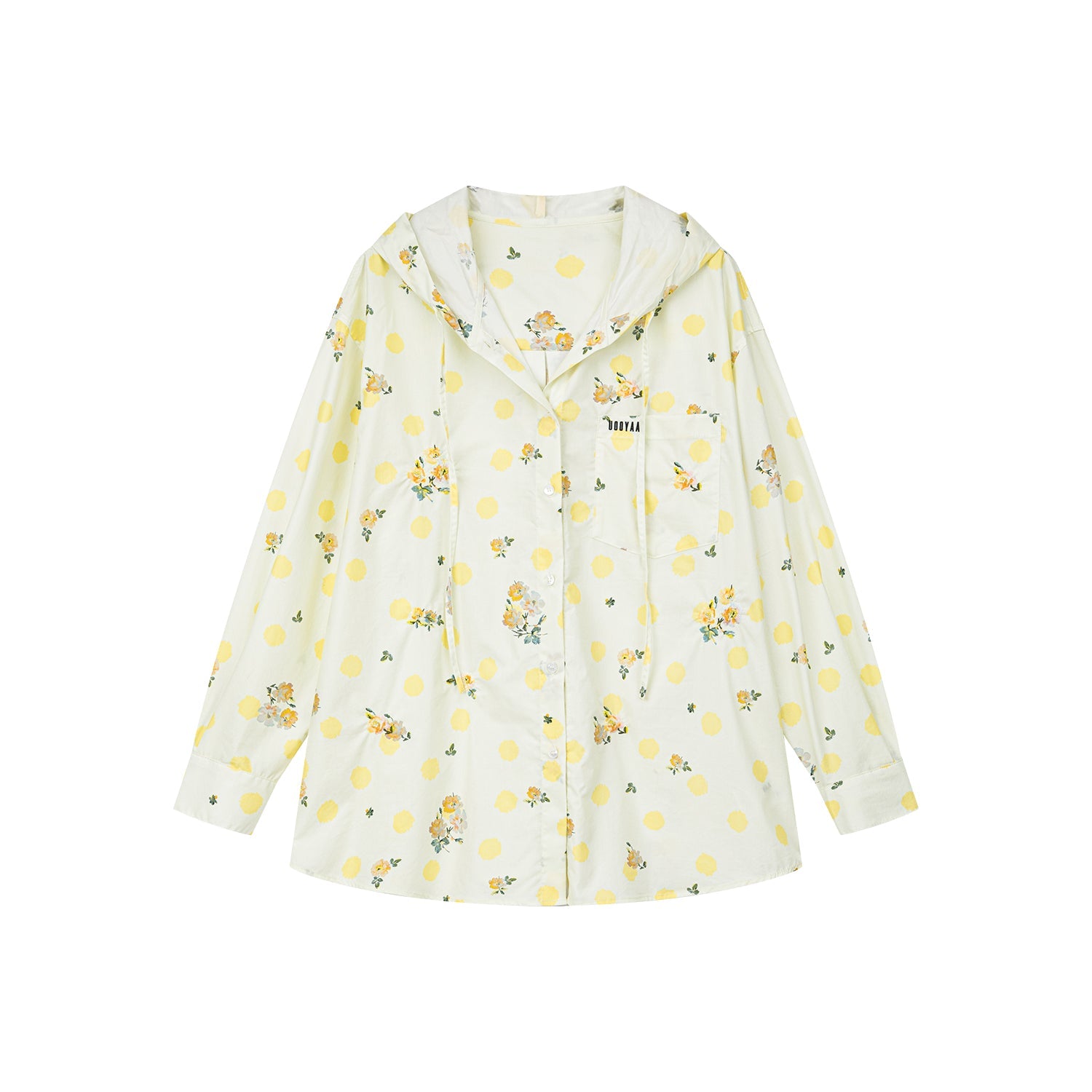 Yellow floral print hoodie shirt