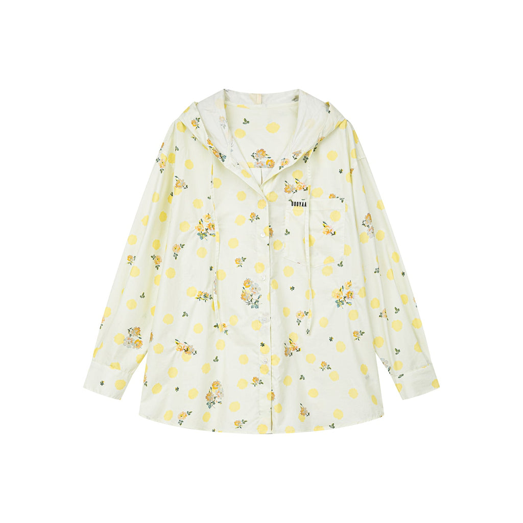 Yellow floral print hoodie shirt