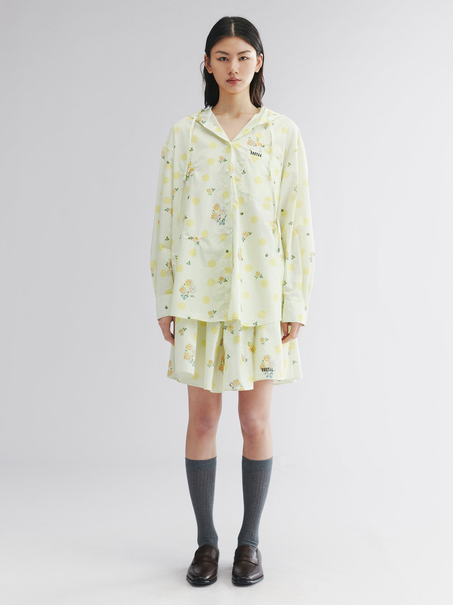 Yellow floral print hoodie shirt