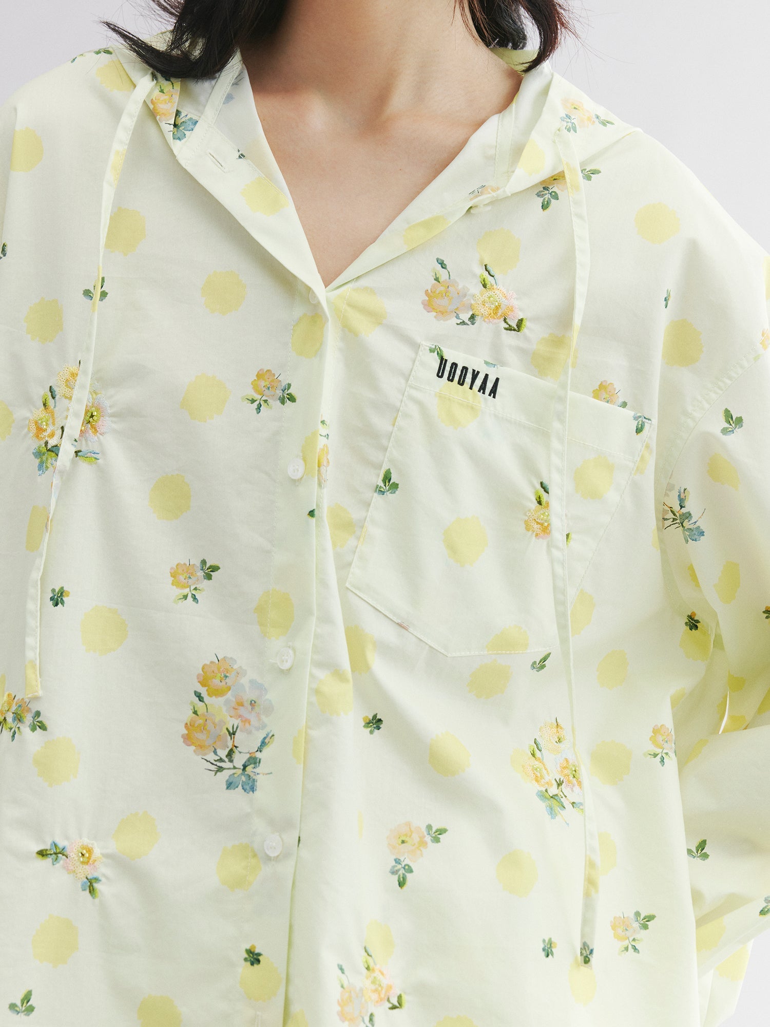 Yellow floral print hoodie shirt