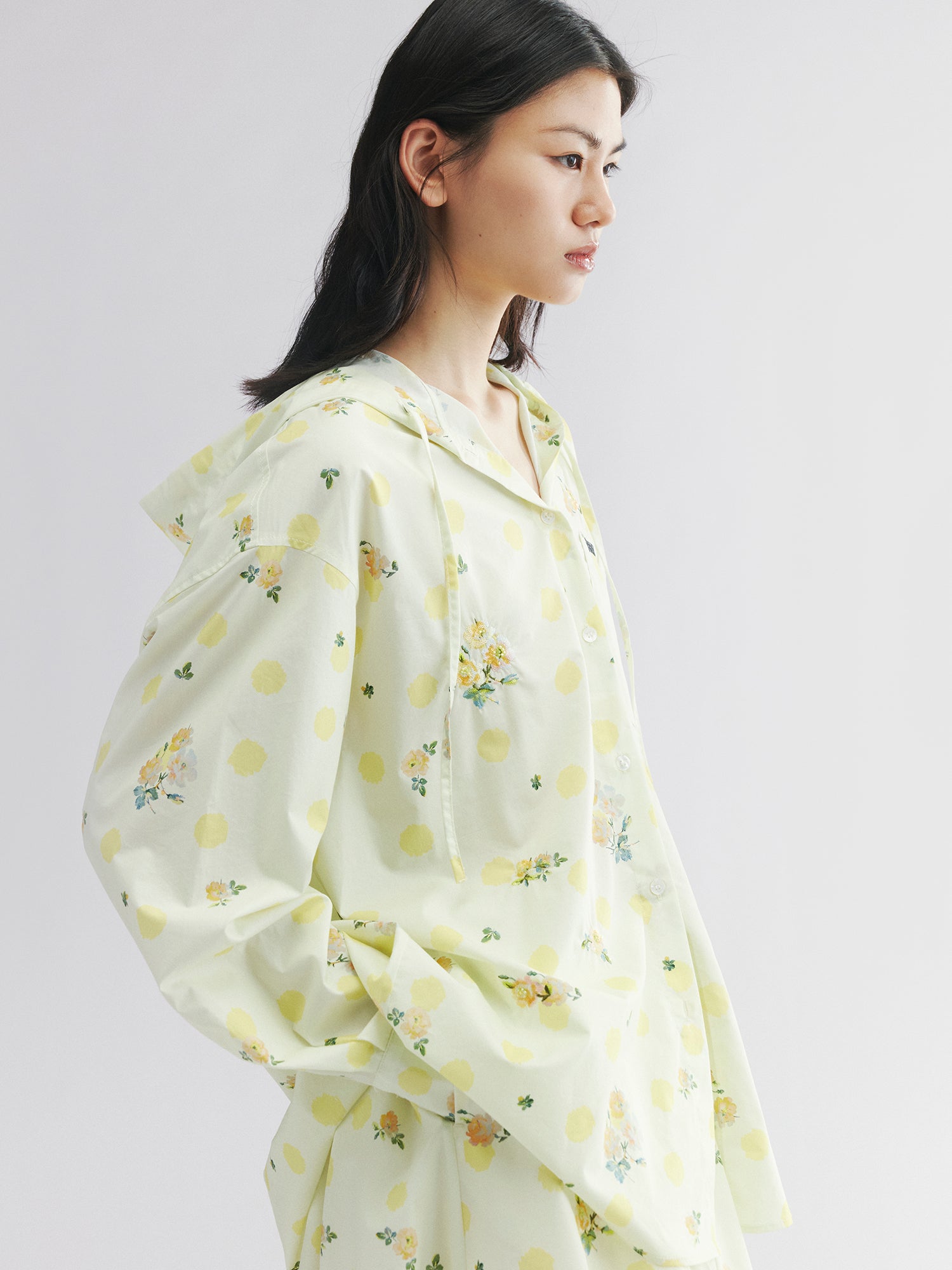 Yellow floral print hoodie shirt