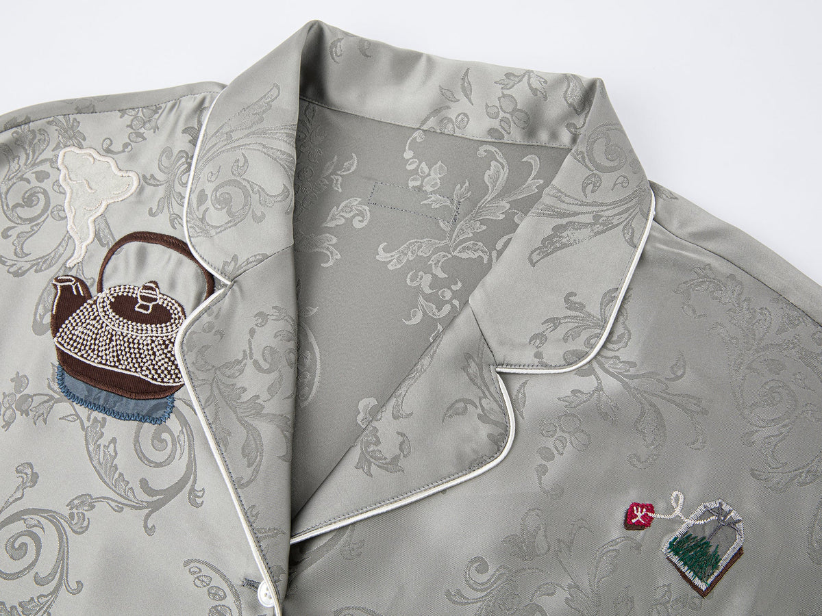 Seafood & tea graphic pajama-style shirt