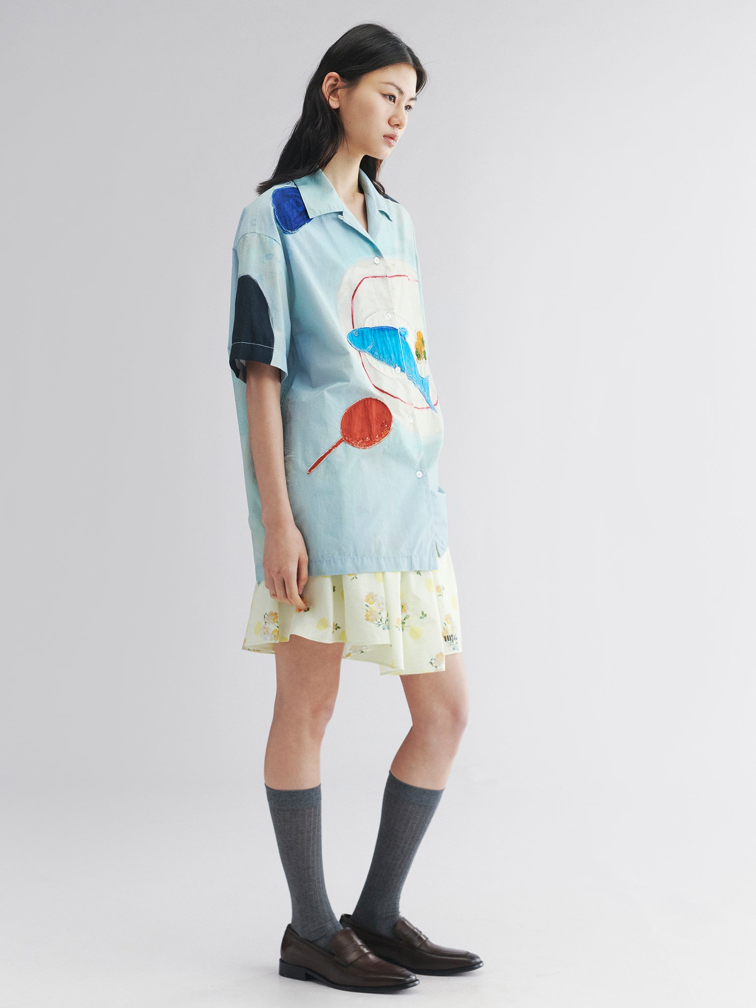 Hand-drawn fish-on-plate graphic shirt