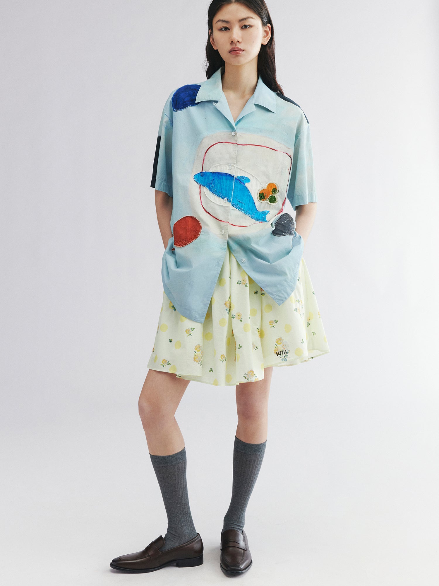 Hand-drawn fish-on-plate graphic shirt