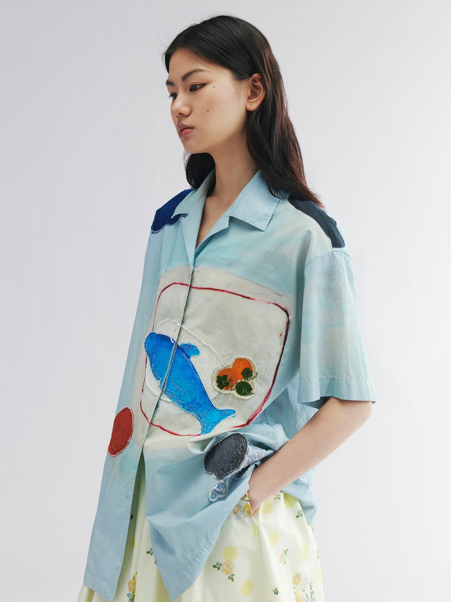 Hand-drawn fish-on-plate graphic shirt