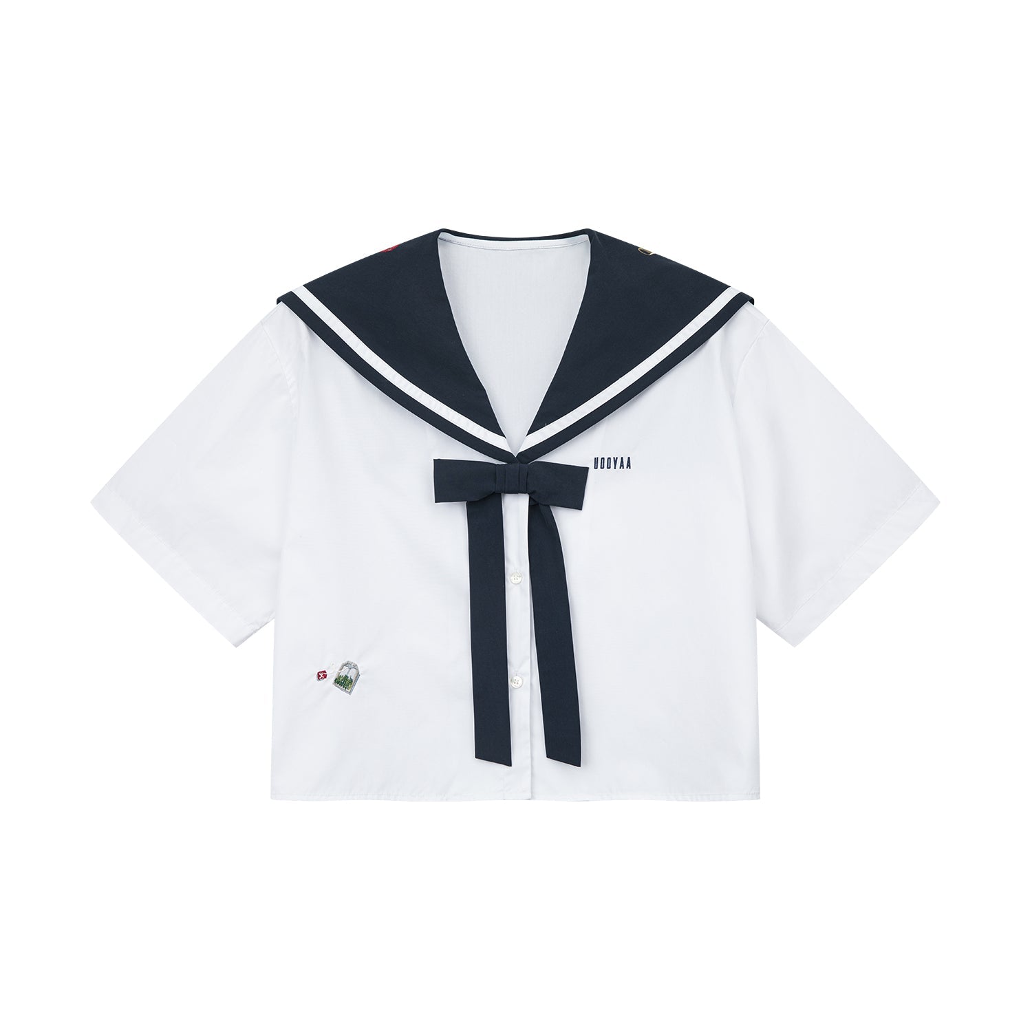 Fish & wine graphic sailor-collar shirt