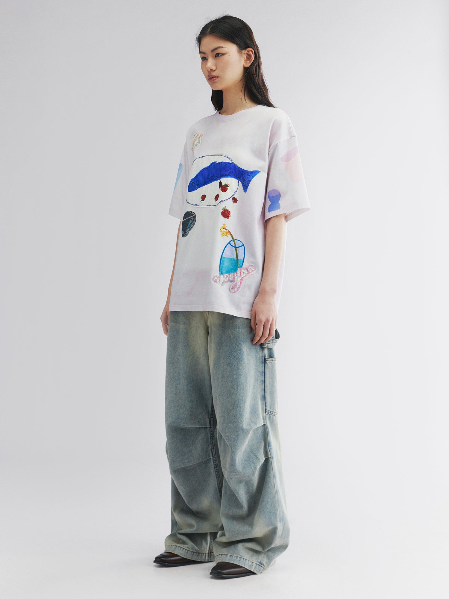 Hand-drawn fish-on-plate graphic tee