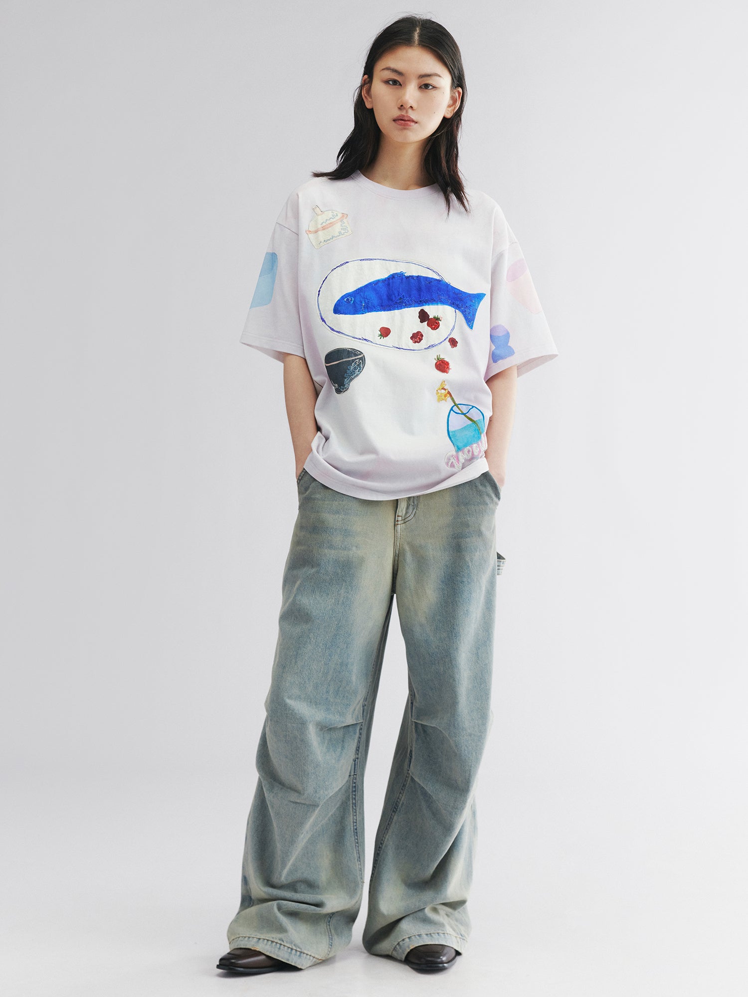 Hand-drawn fish-on-plate graphic tee