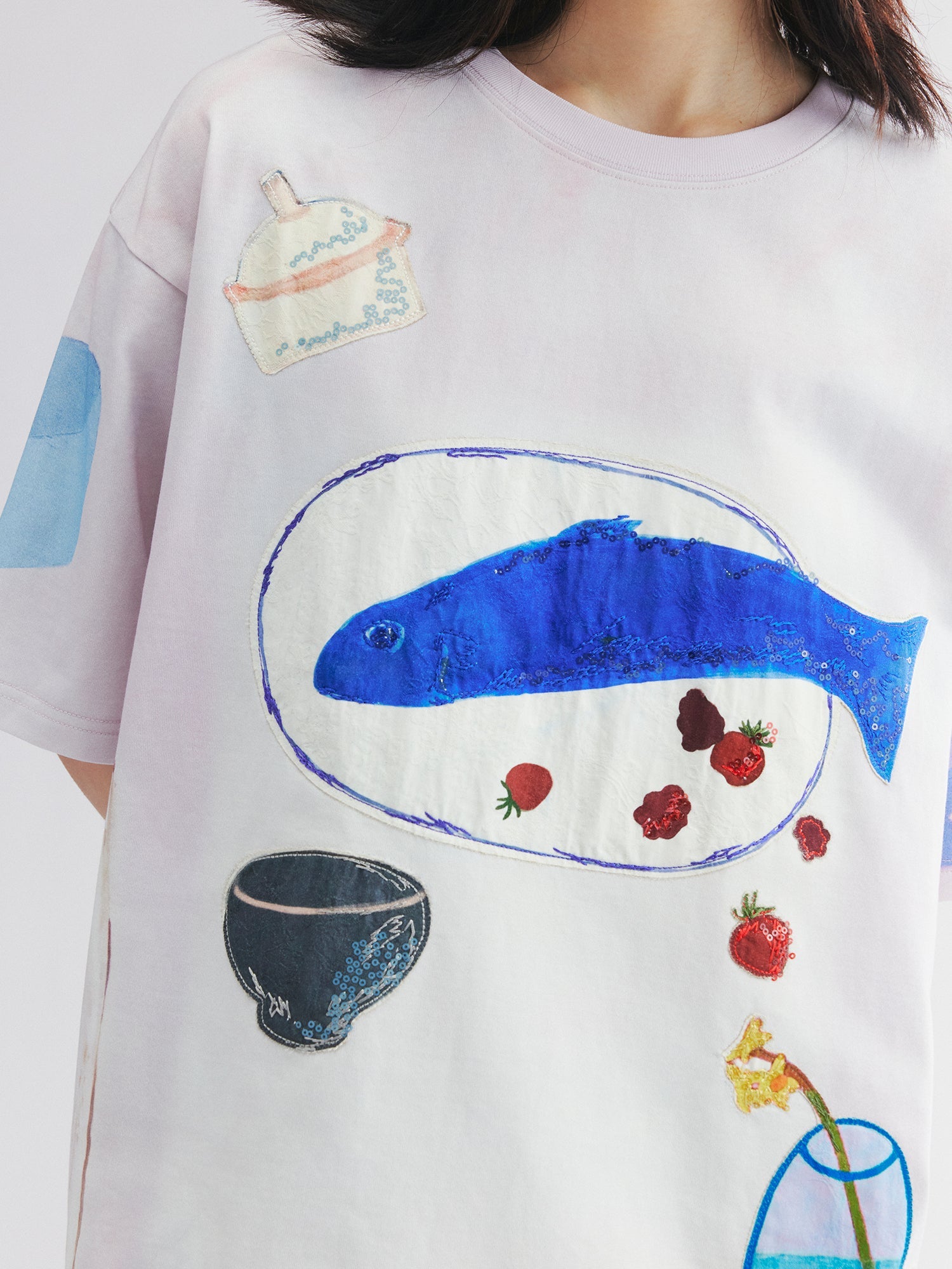 Hand-drawn fish-on-plate graphic tee