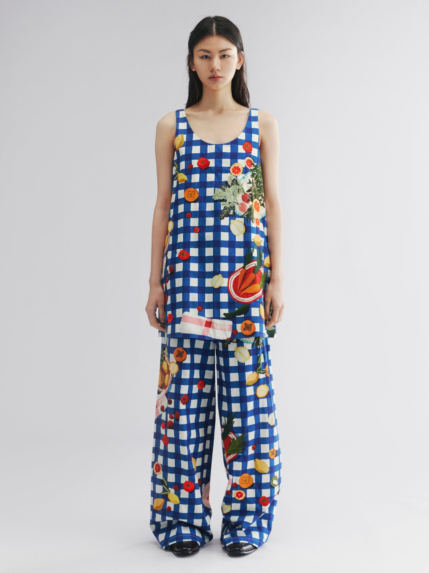 Picnic scene graphic tank dress