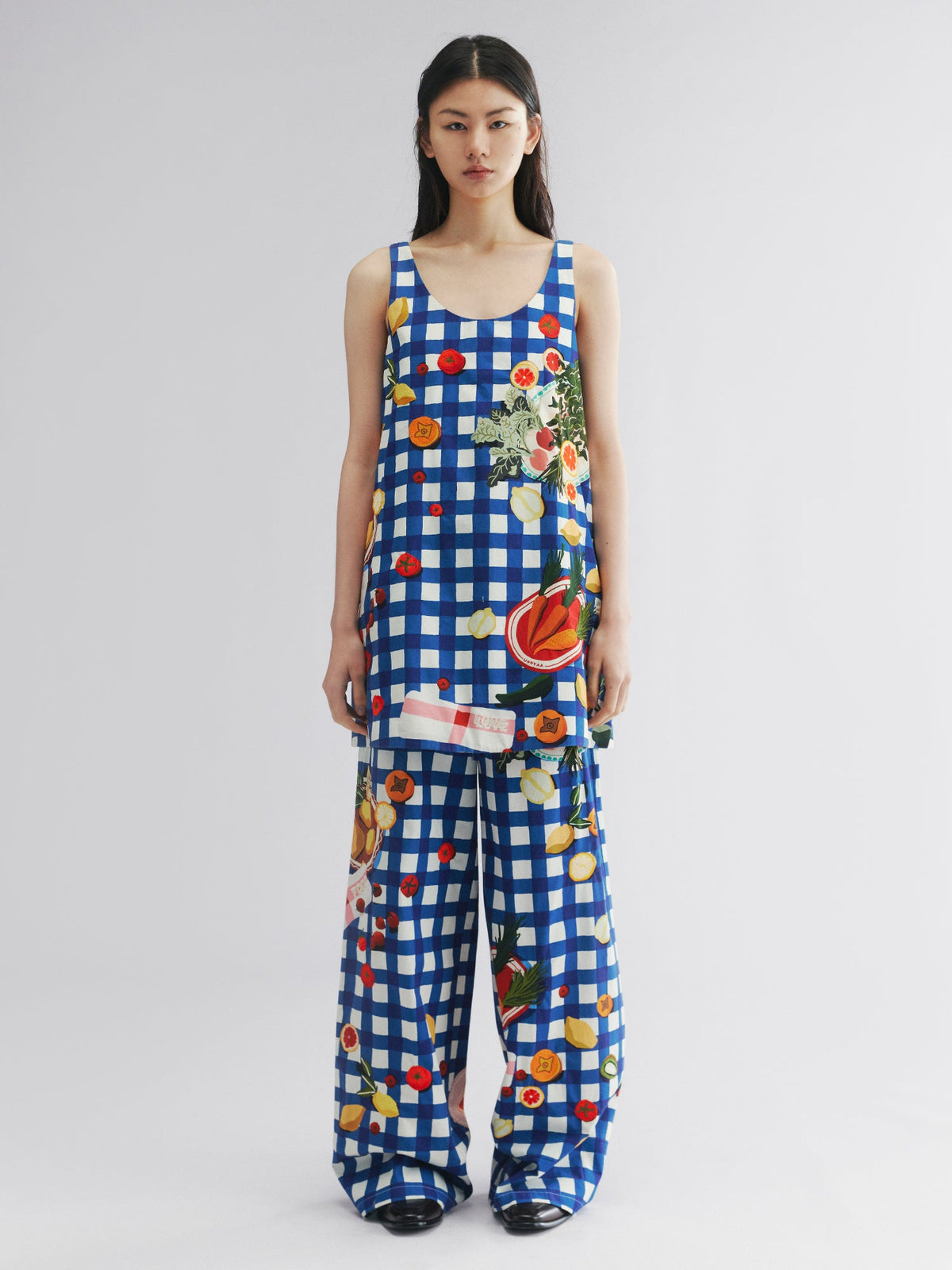 Picnic scene graphic tank dress