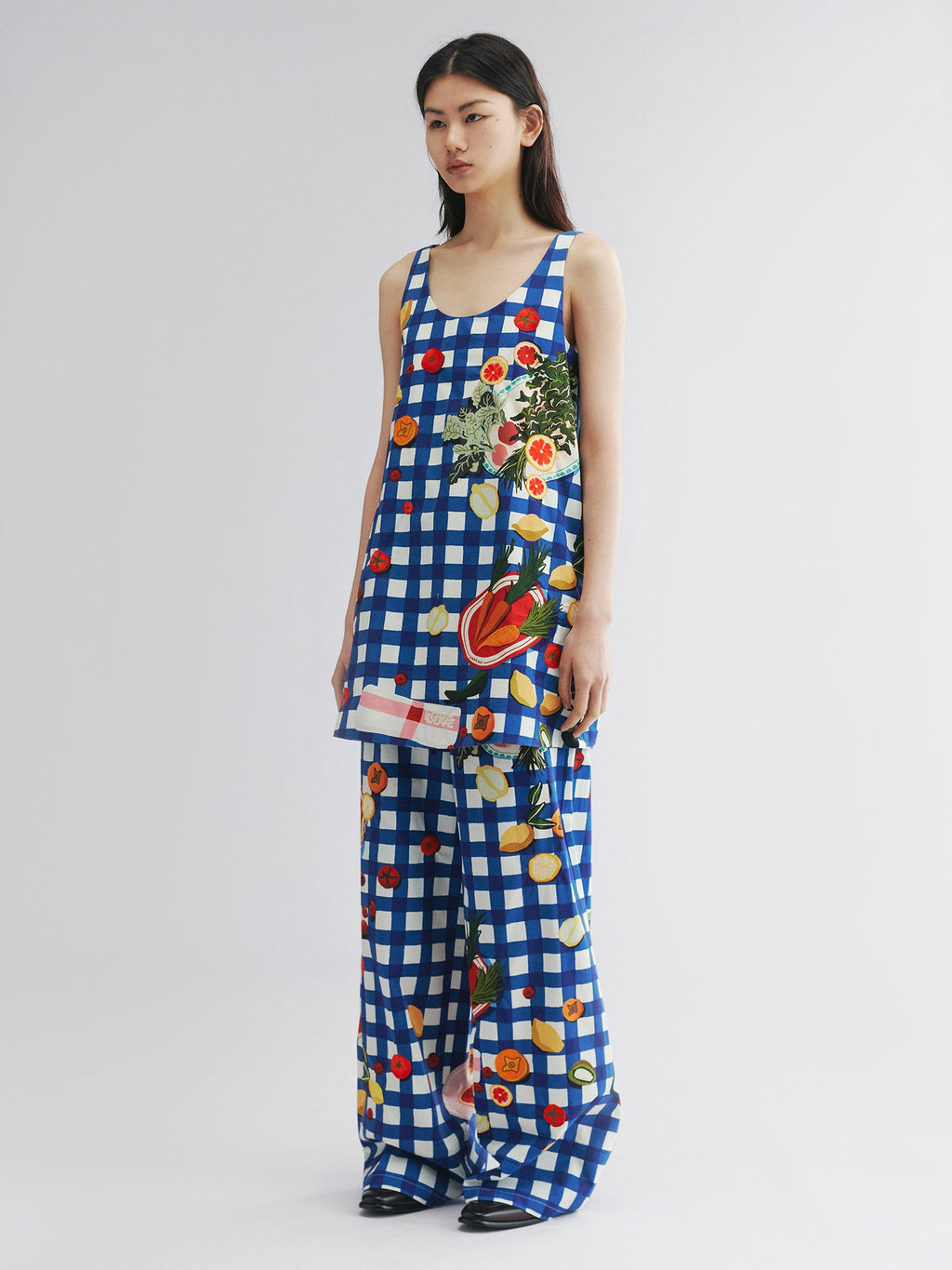 Picnic scene graphic tank dress