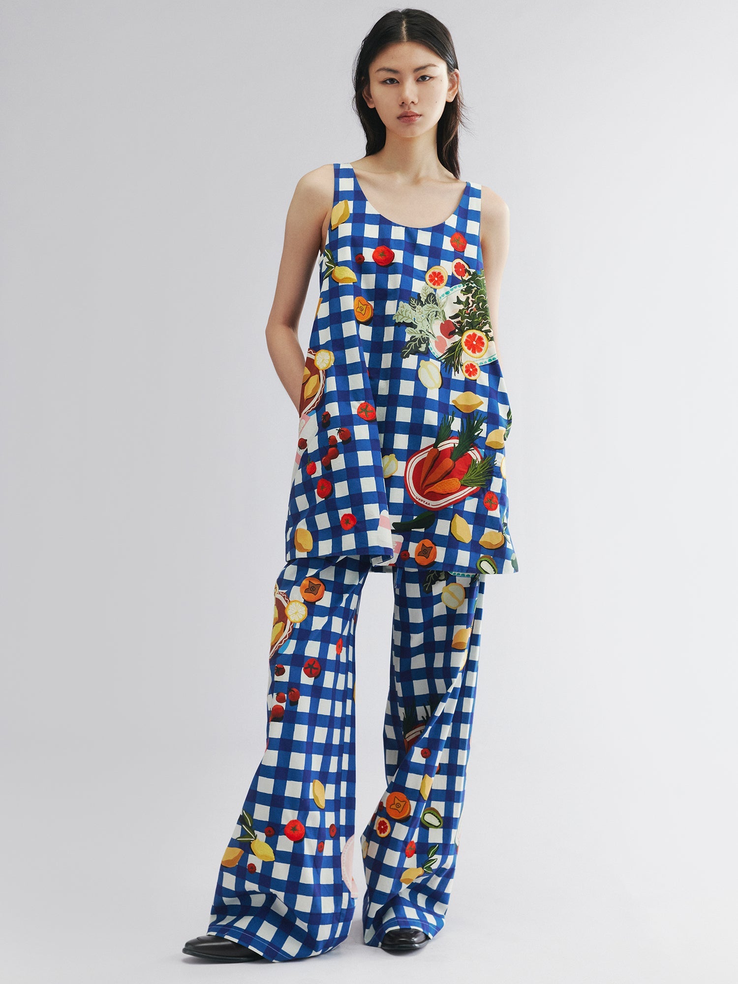 Picnic scene graphic tank dress