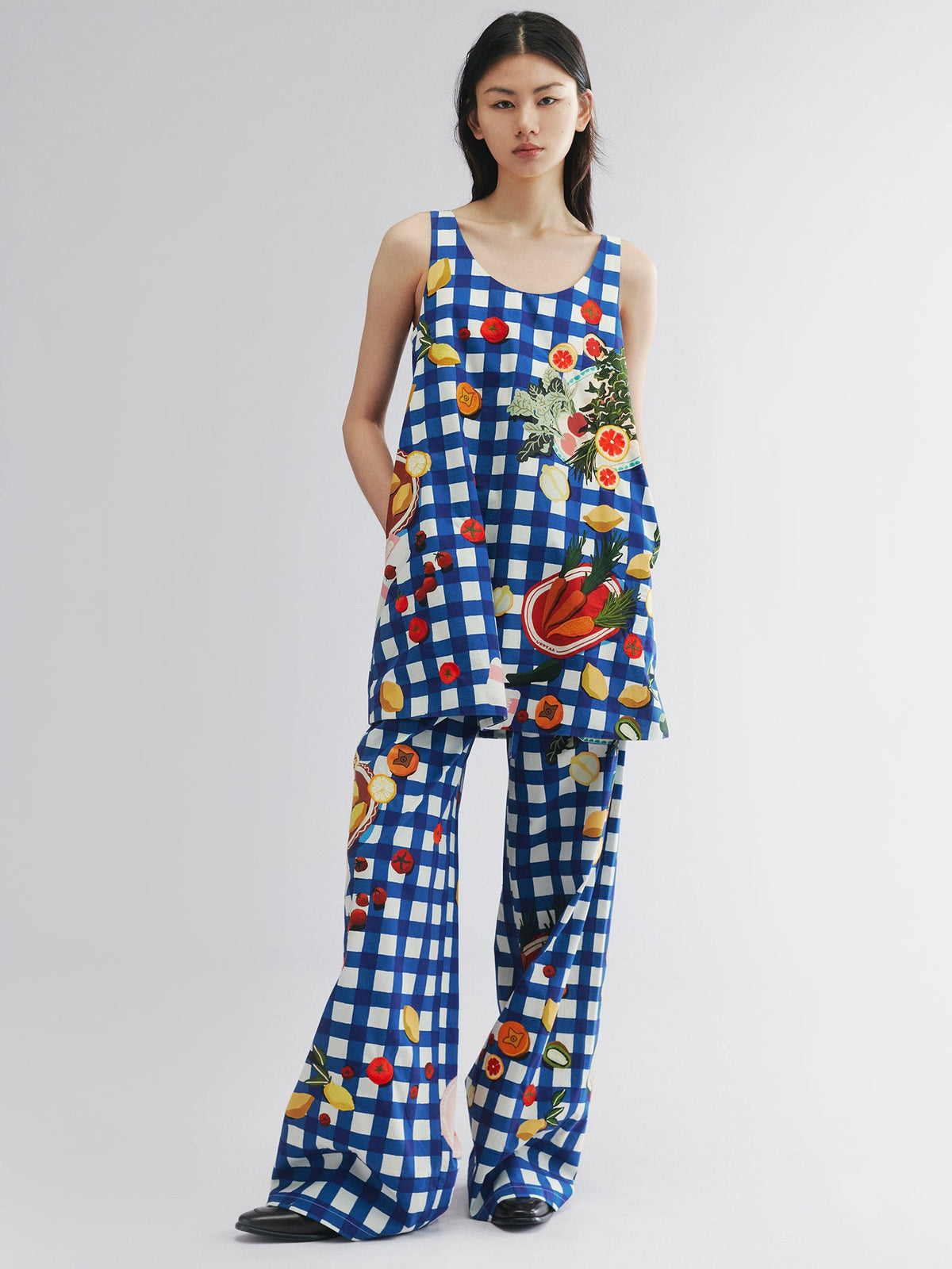 Picnic scene graphic tank dress