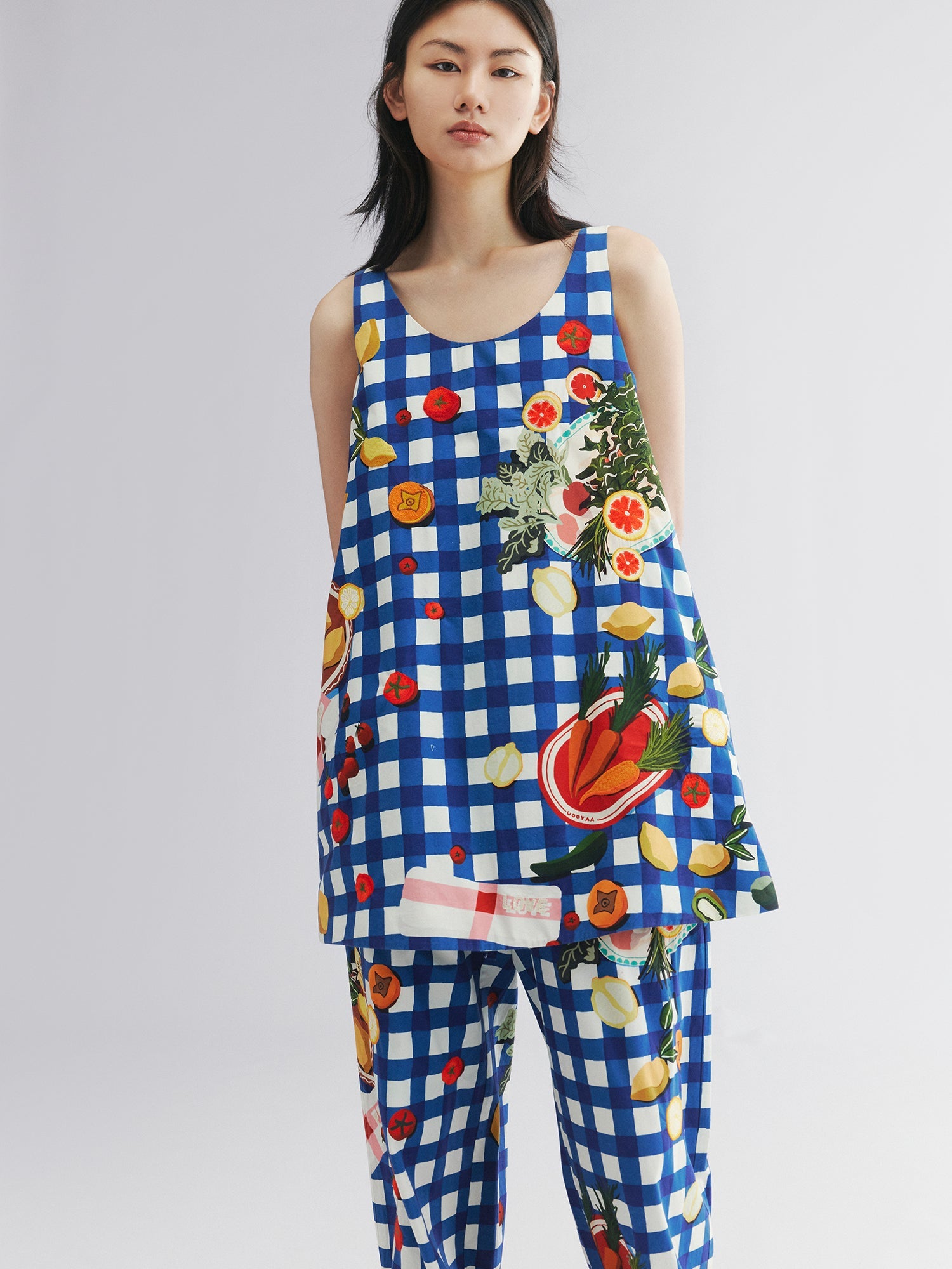 Picnic scene graphic tank dress