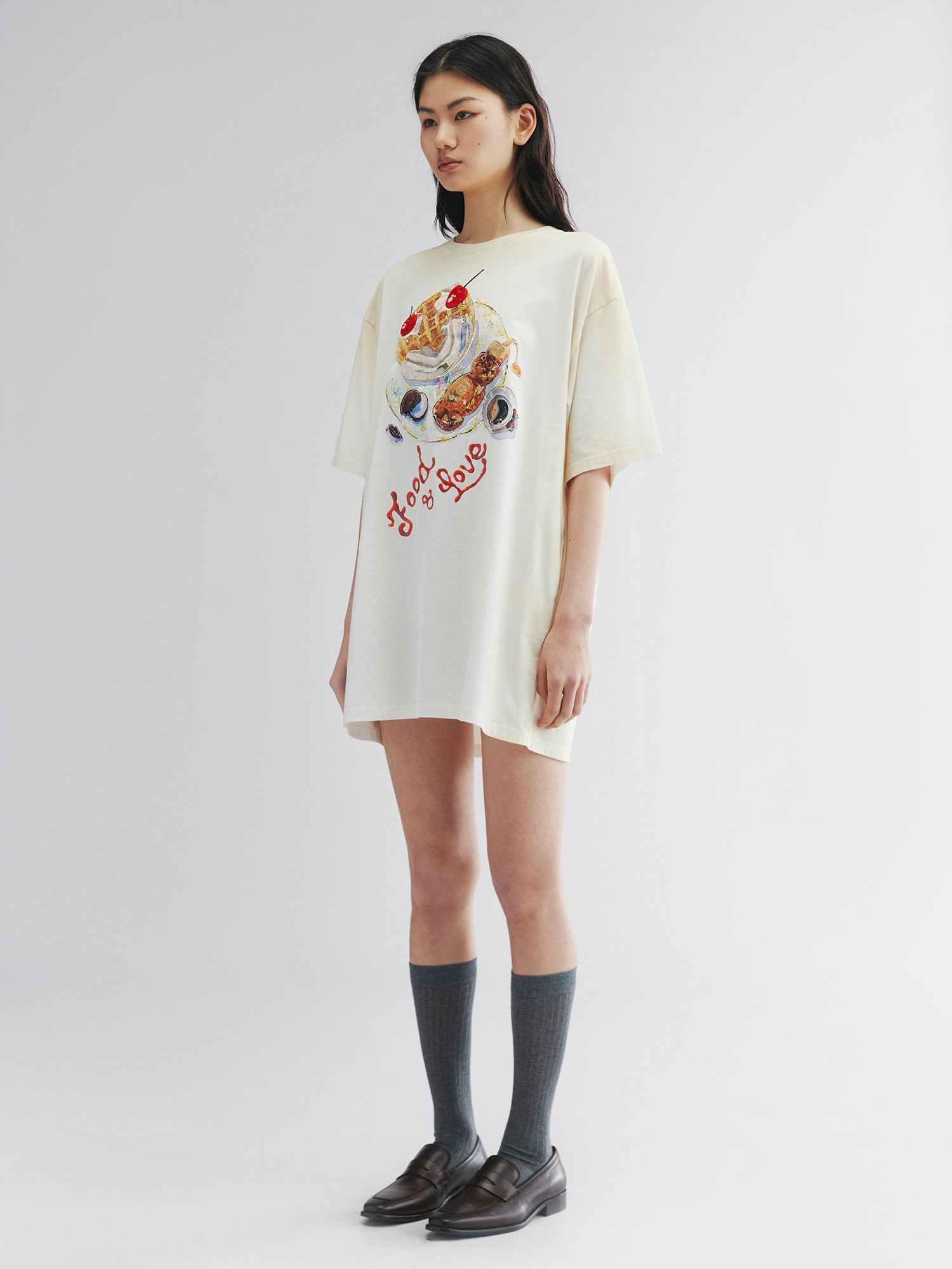 Cherry honey waffle breakfast graphic t-shirt dress