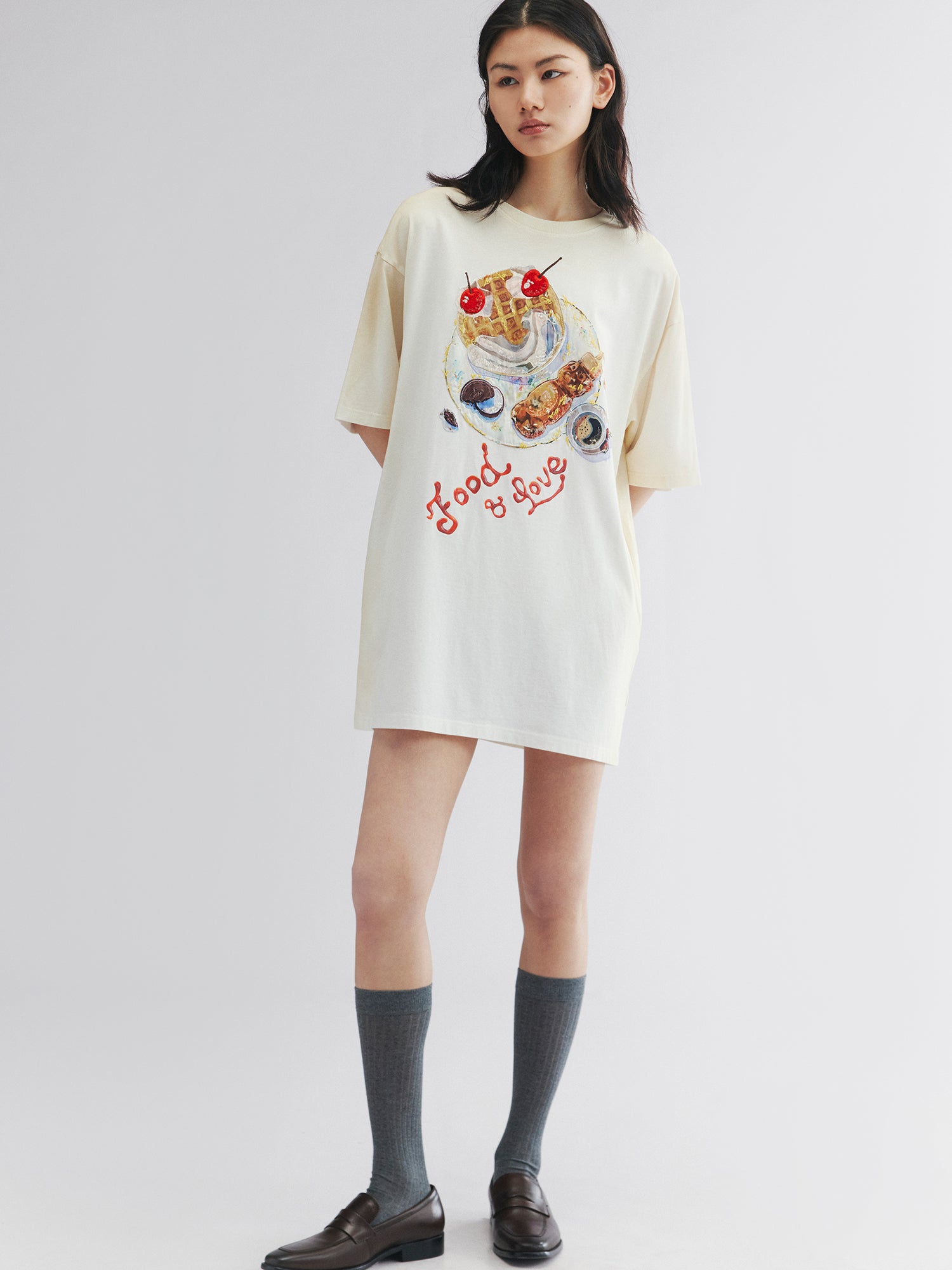 Cherry honey waffle breakfast graphic t-shirt dress