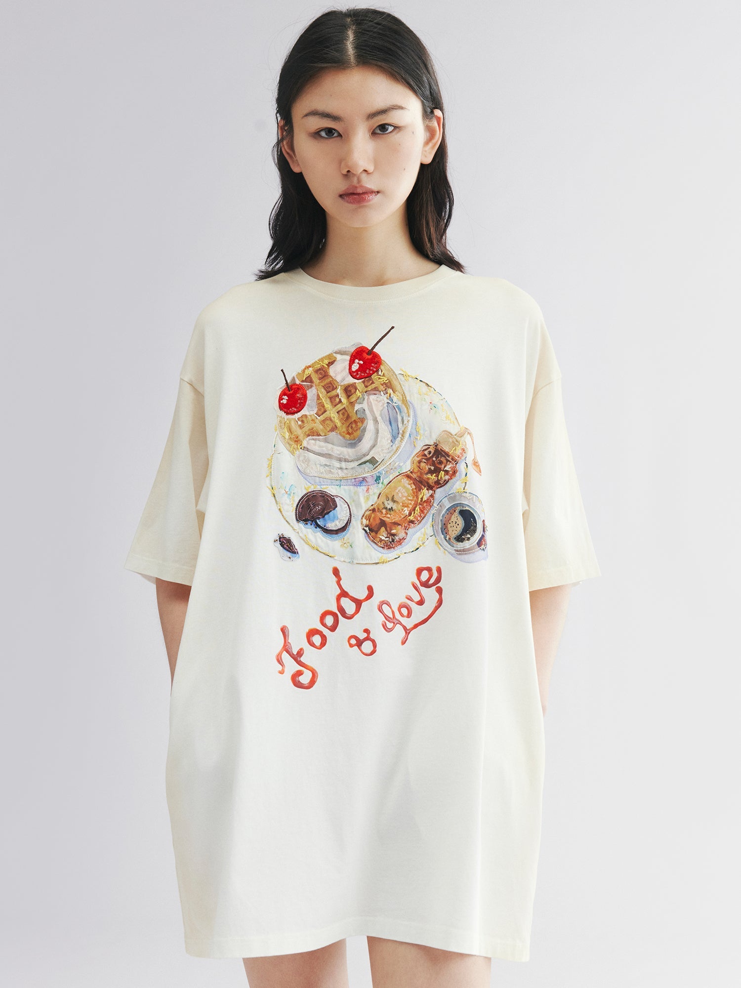 Cherry honey waffle breakfast graphic t-shirt dress