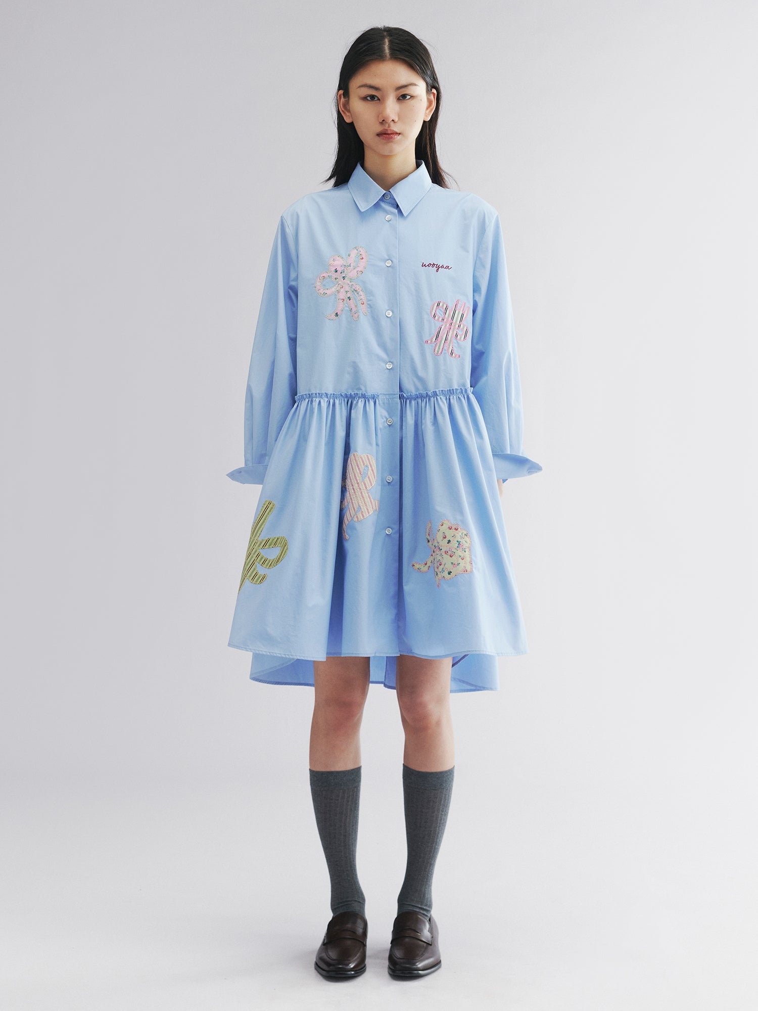 Cutlery & bow embroidered shirt dress