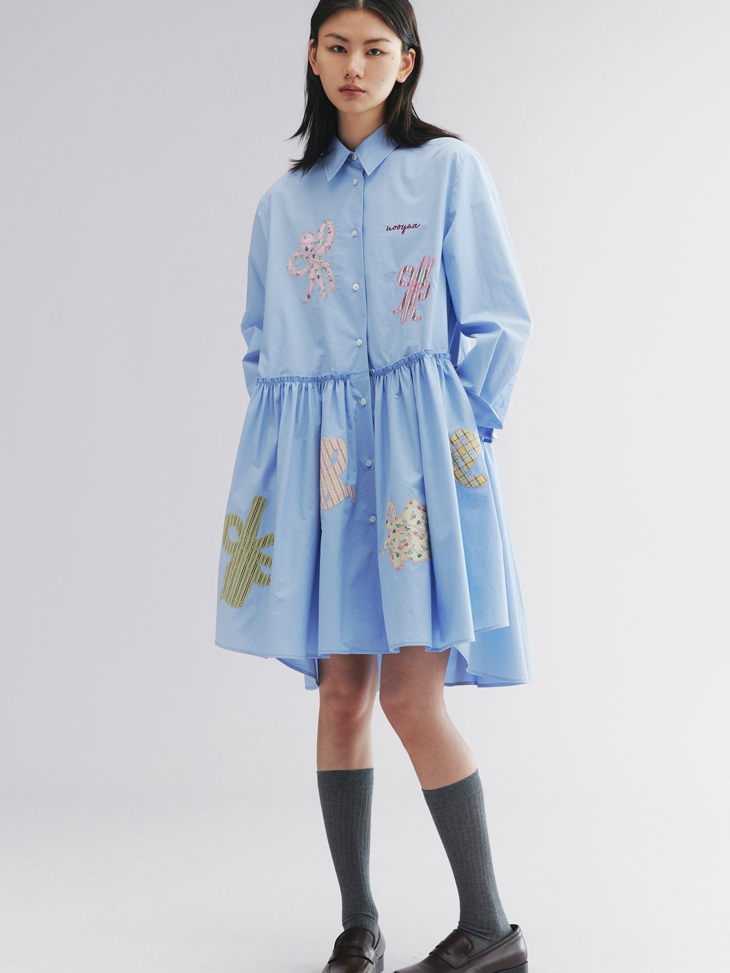 Cutlery & bow embroidered shirt dress