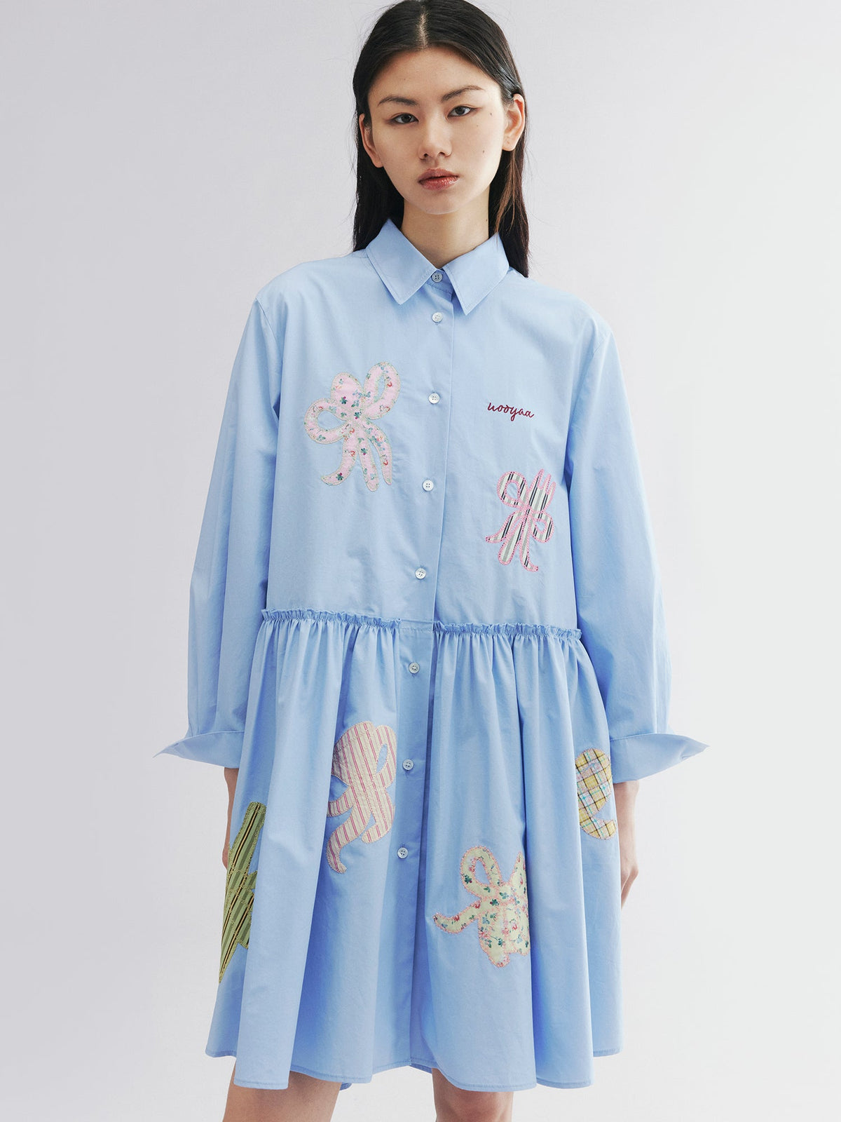 Cutlery & bow embroidered shirt dress