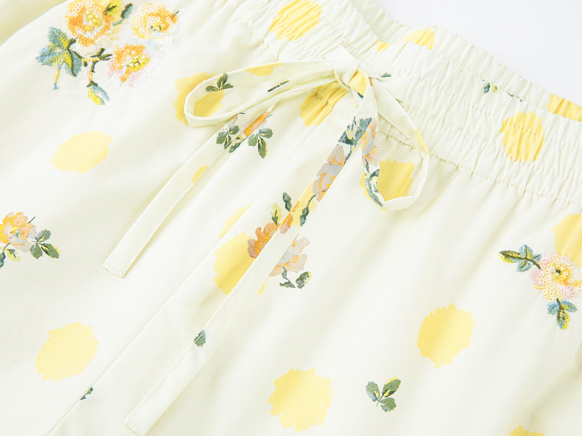 Yellow floral print drawstring pants