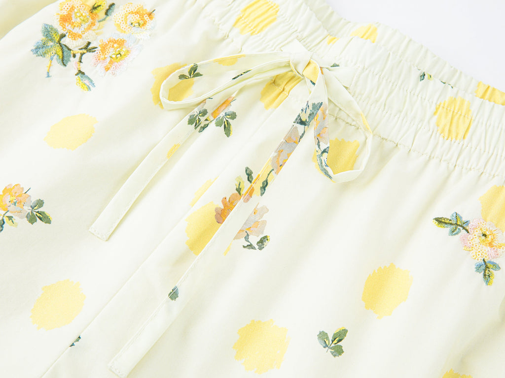 Yellow floral print drawstring pants