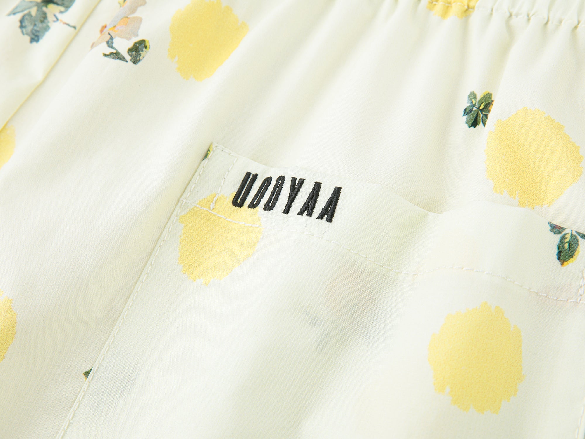 Yellow floral print drawstring pants