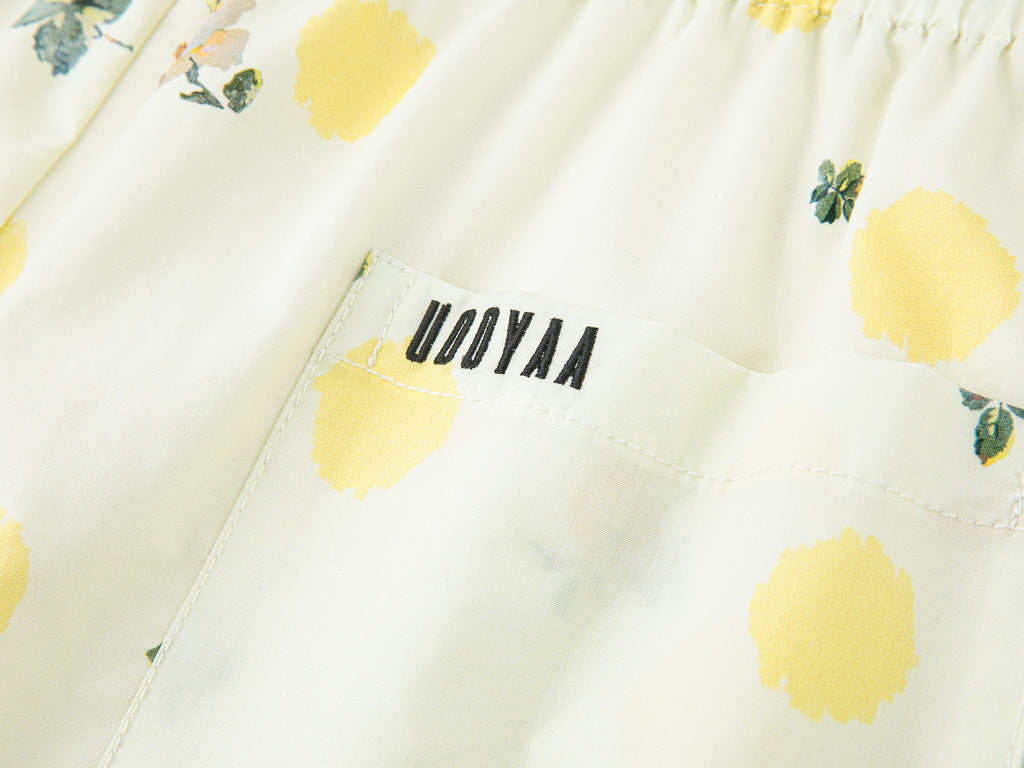 Yellow floral print drawstring pants