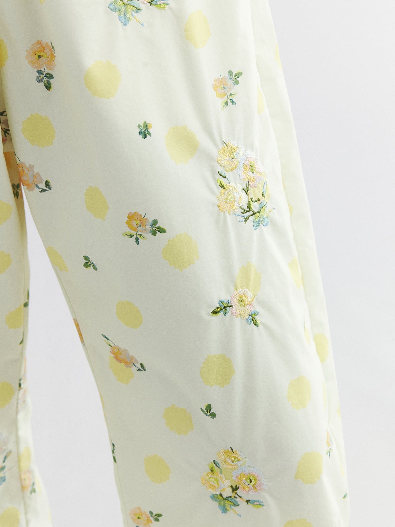 Yellow floral print drawstring pants