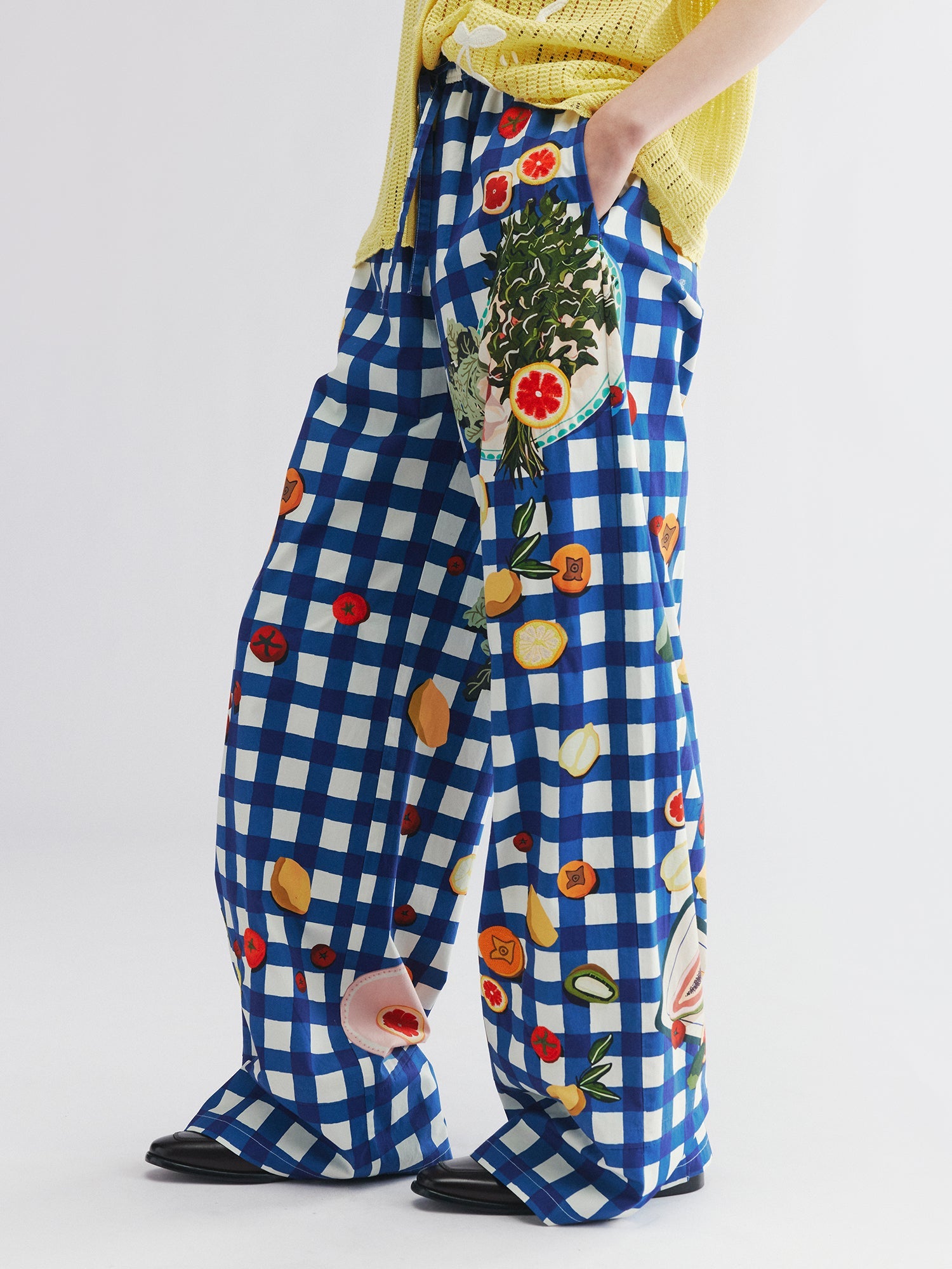 Picnic scene graphic trousers