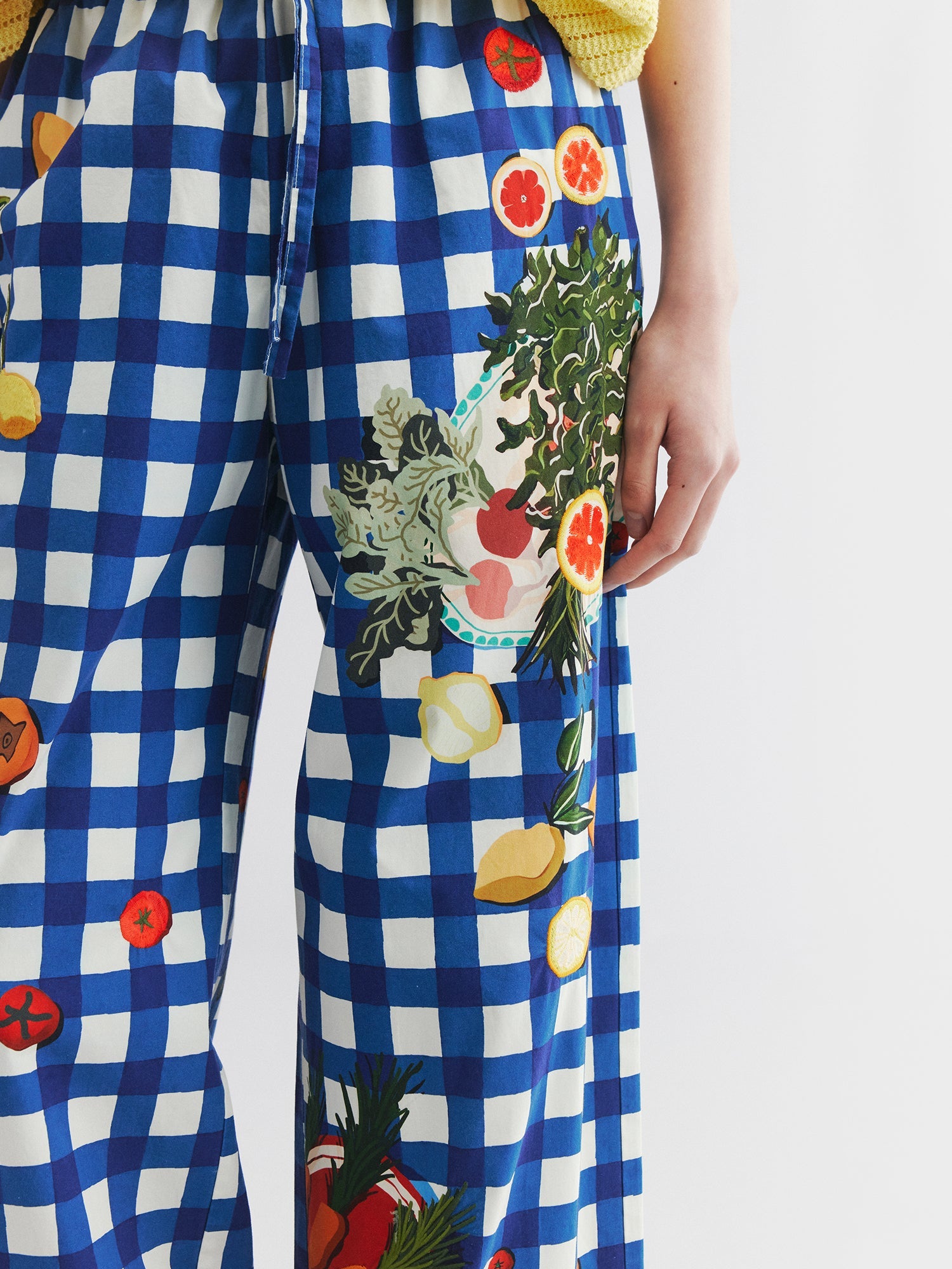 Picnic scene graphic trousers