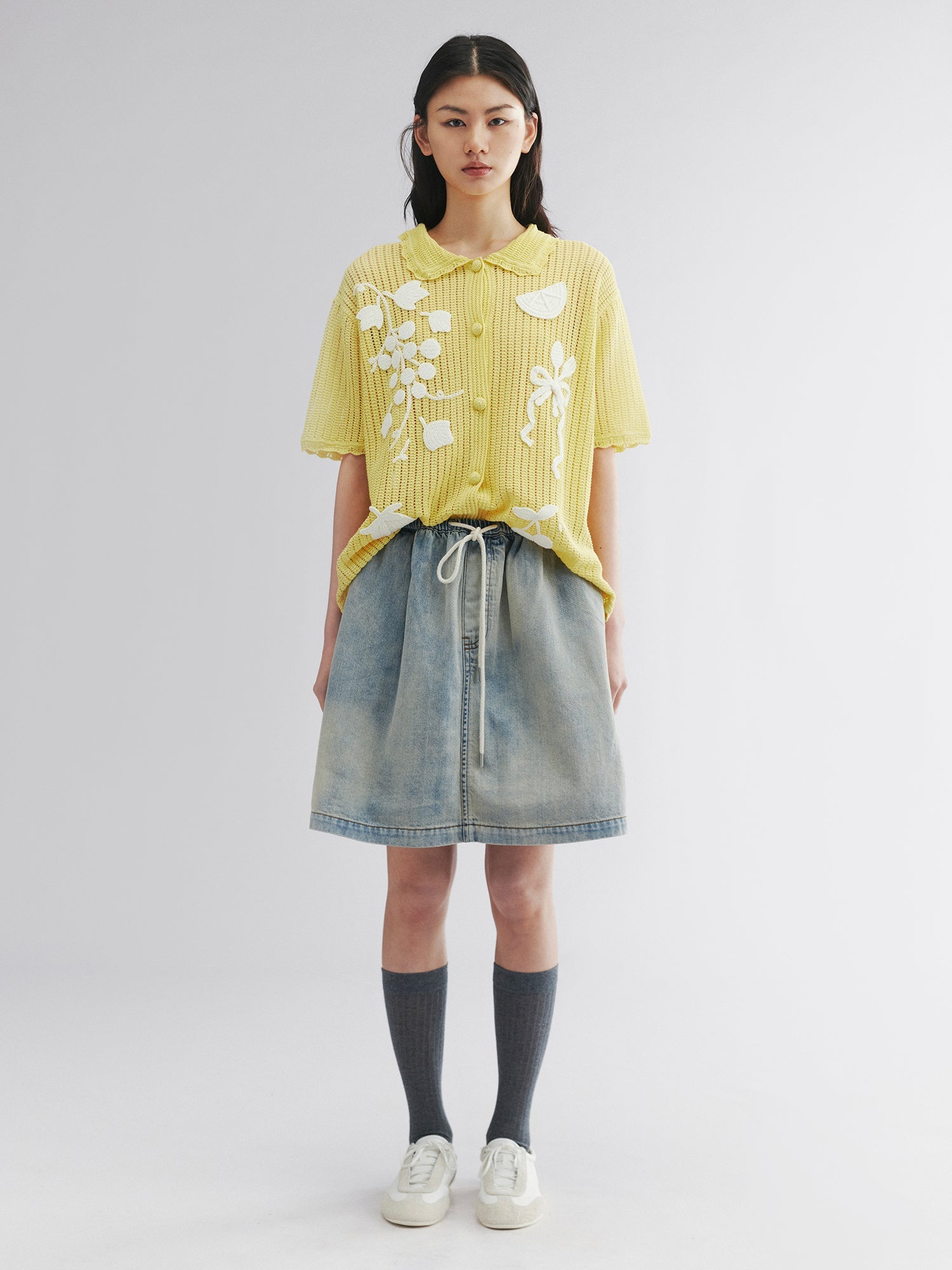 Washed denim utility skirt