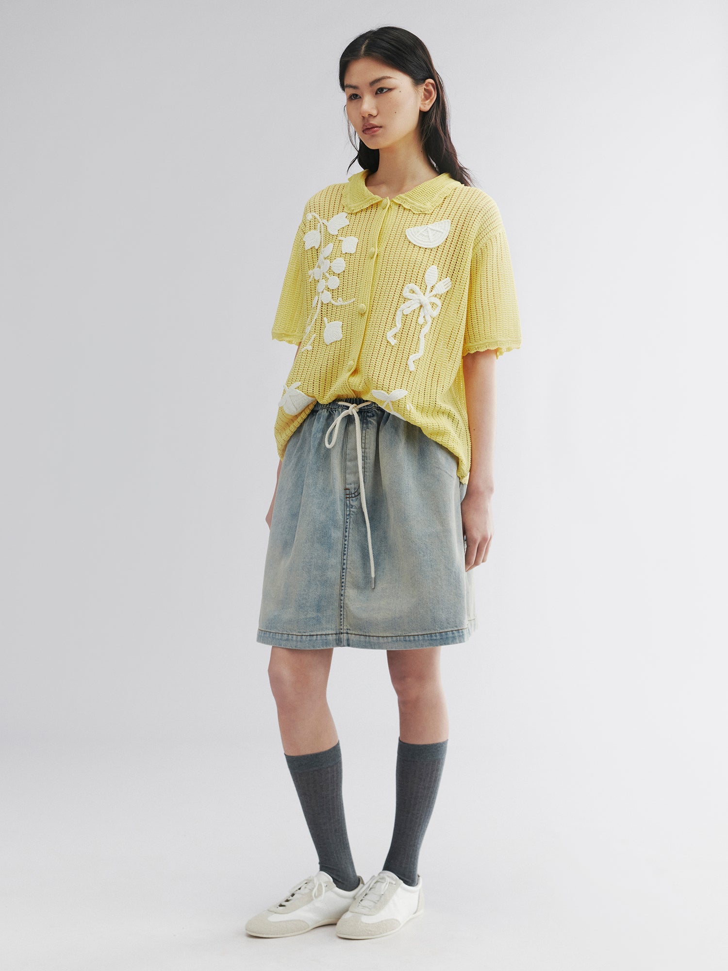 Washed denim utility skirt