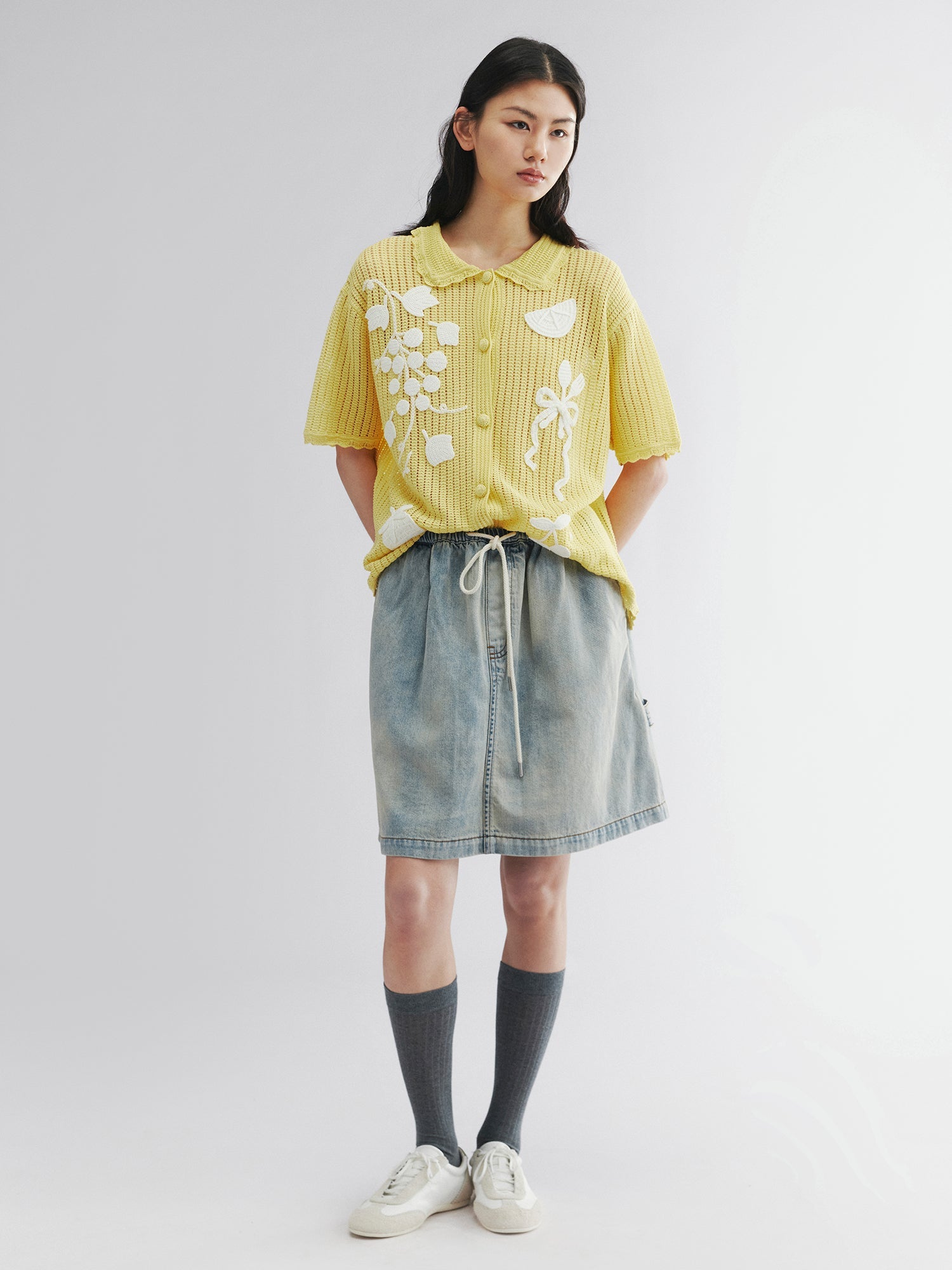 Washed denim utility skirt