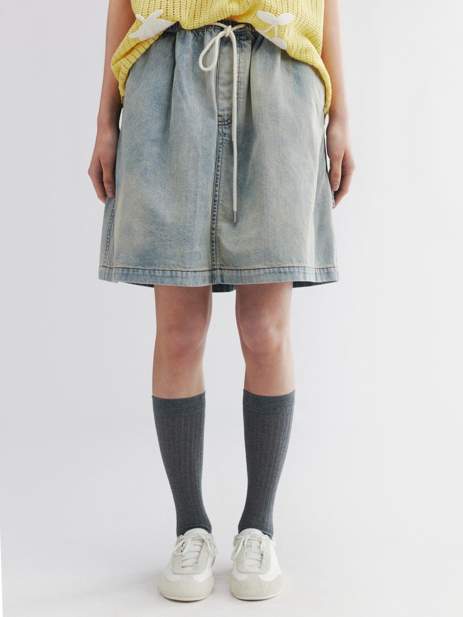 Washed denim utility skirt