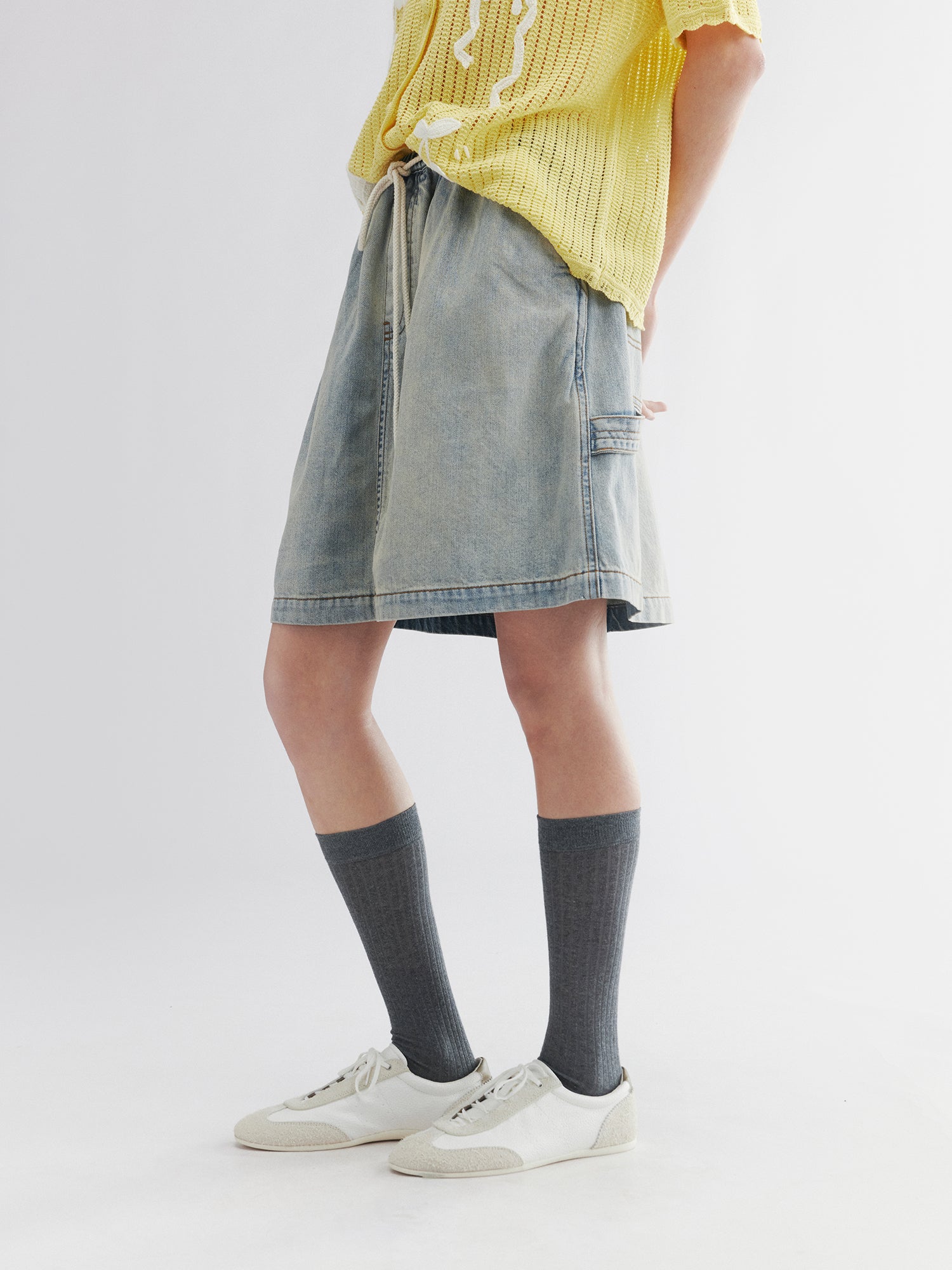 Washed denim utility skirt