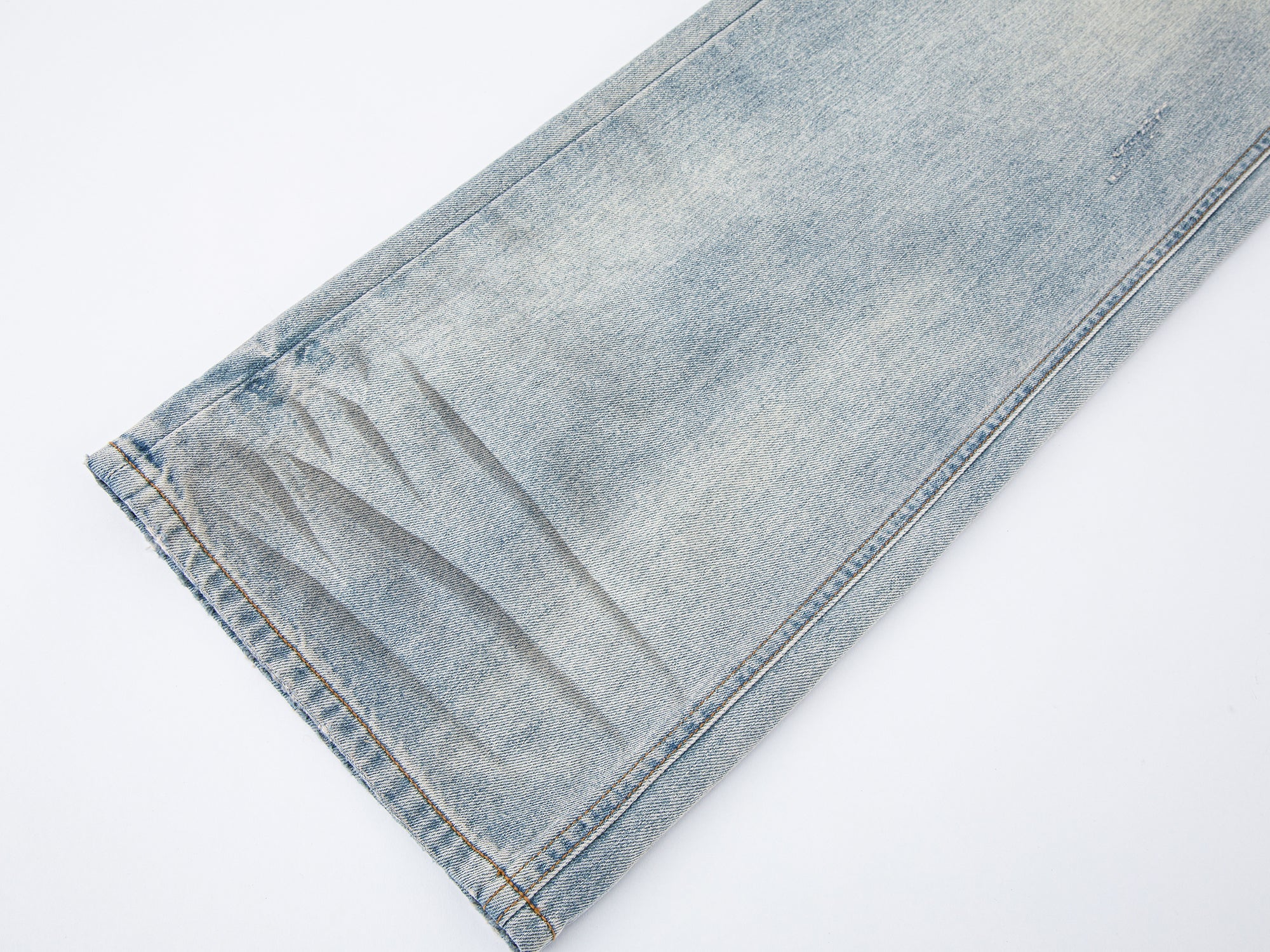 Whiskered crinkled denim pants